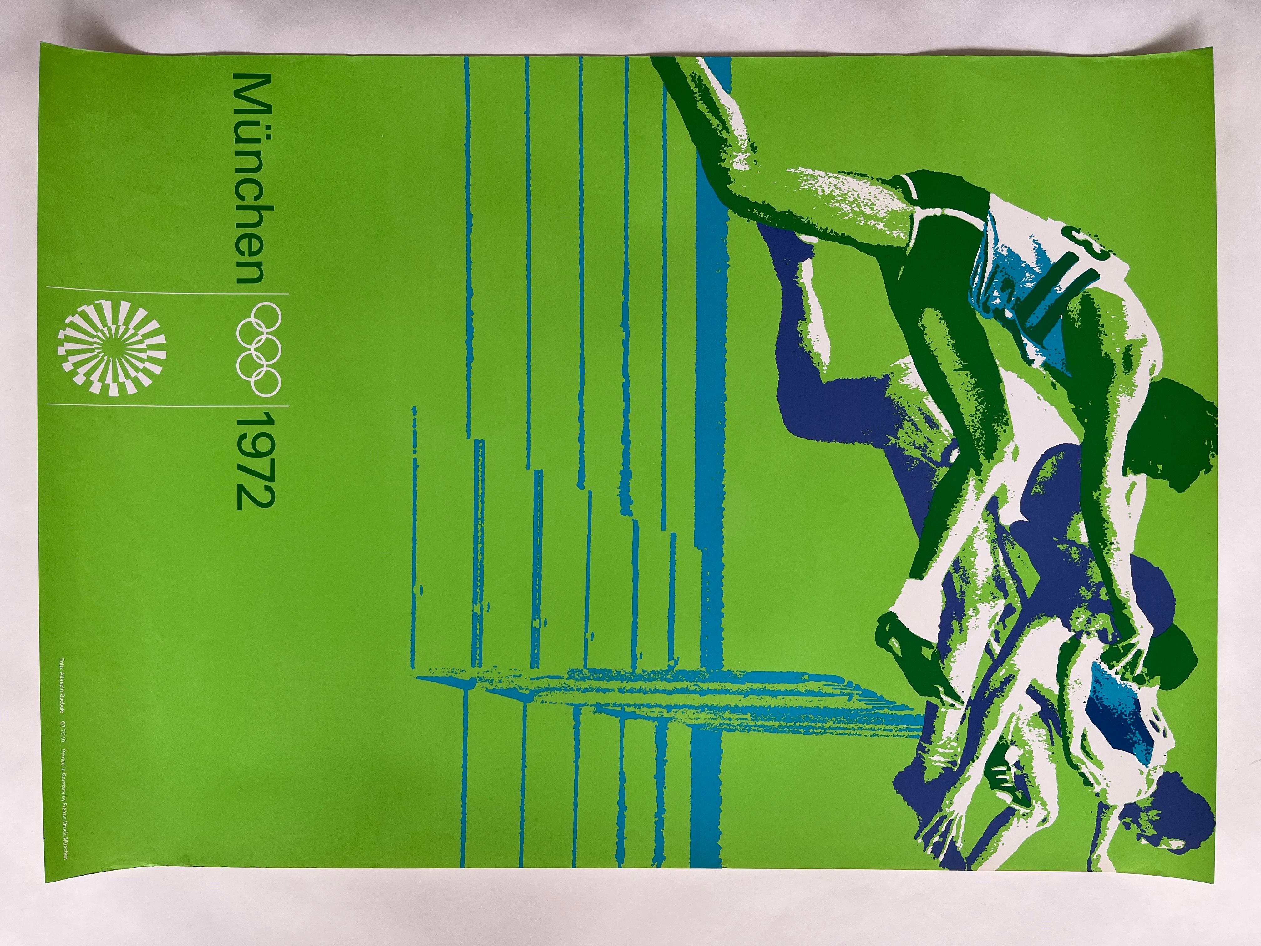 Otl Aicher Olympic Games Munich 1972, Running over Obstacles, Original Poster In Good Condition For Sale In Praha, CZ