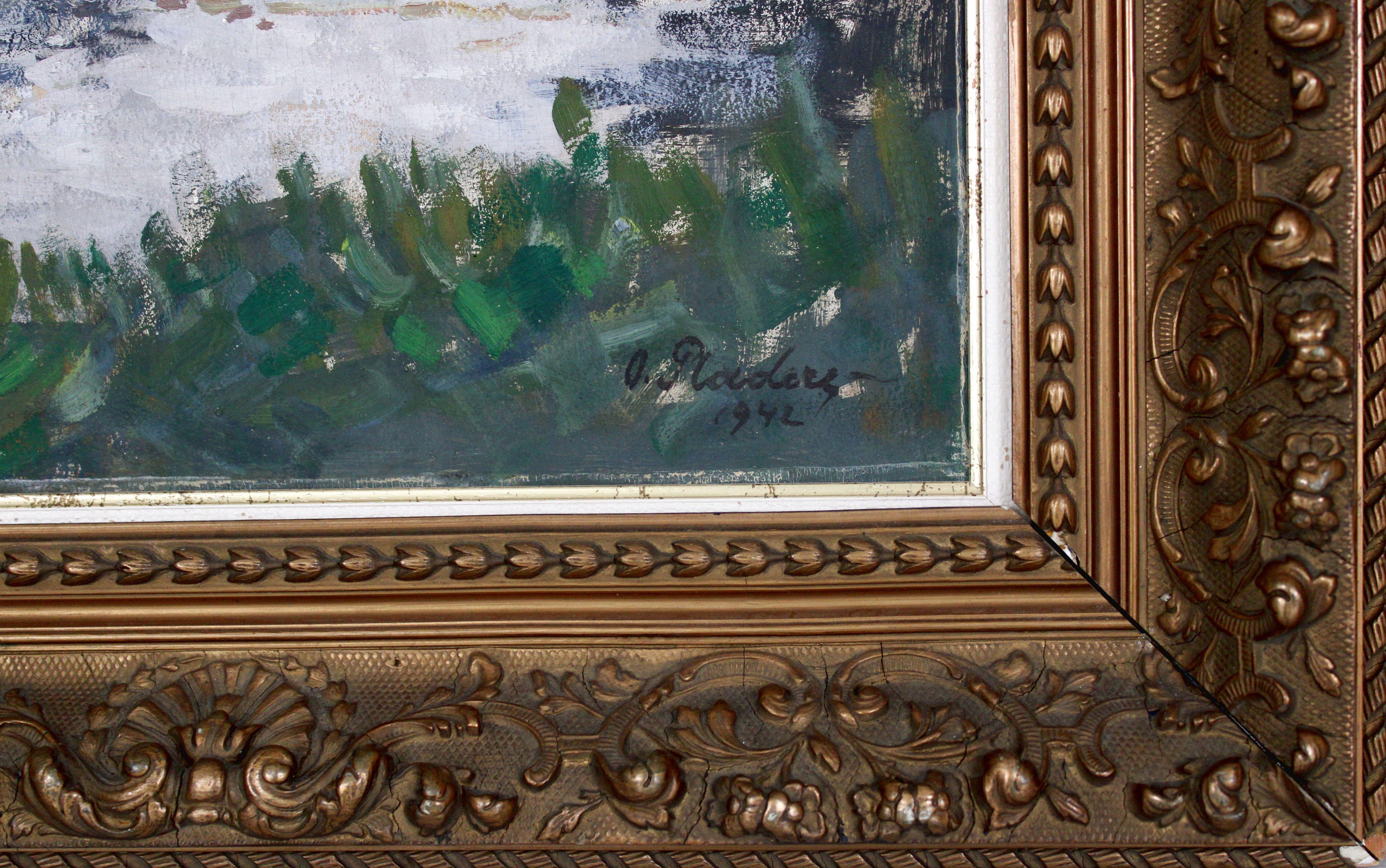 Landschaft. 1942, Pappe, Öl, 50x69,5 cm (Realismus), Painting, von Oto Plader