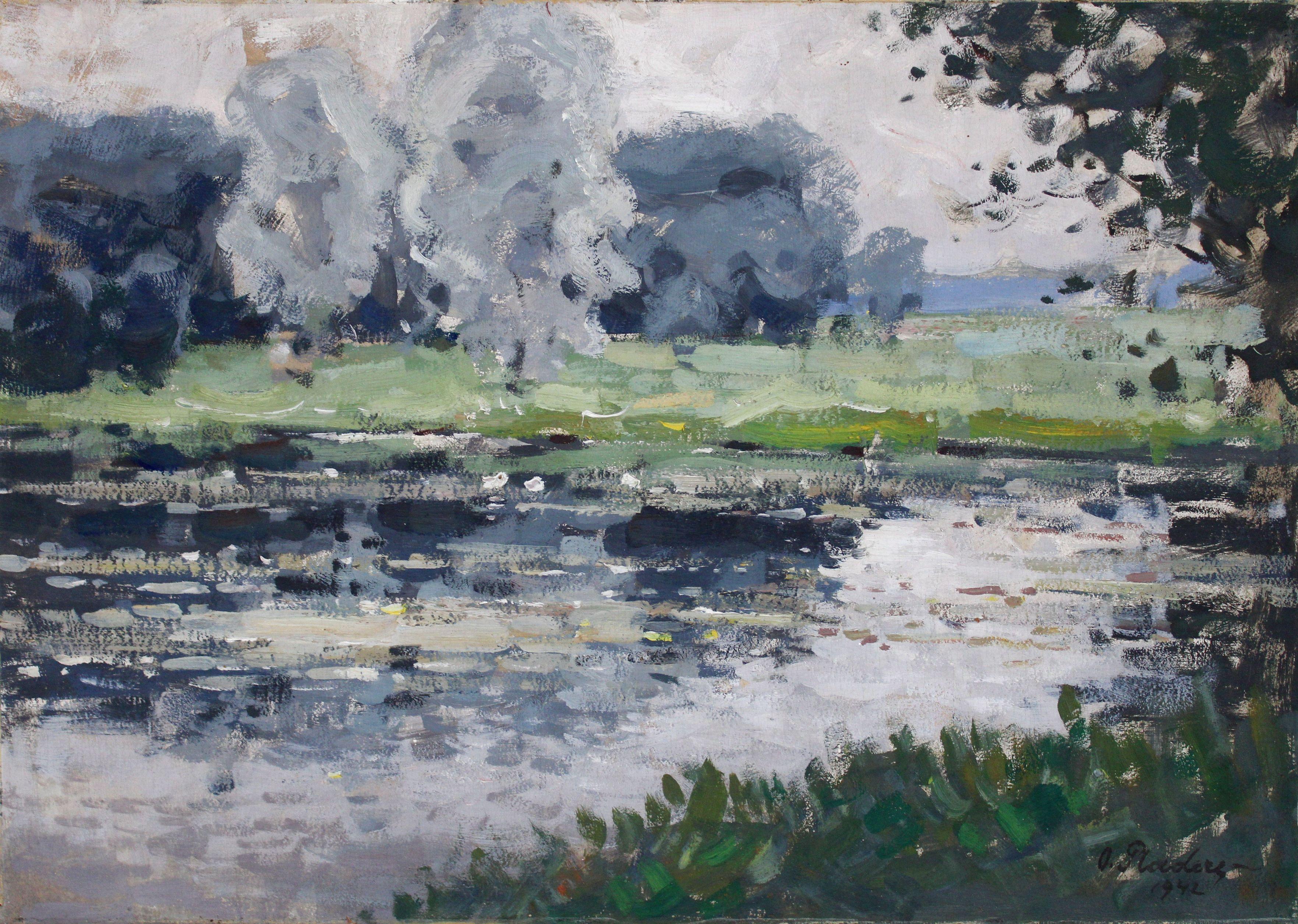 Oto Plader Landscape Painting - Landscape. 1942, cardboard, oil, 50x69.5 cm