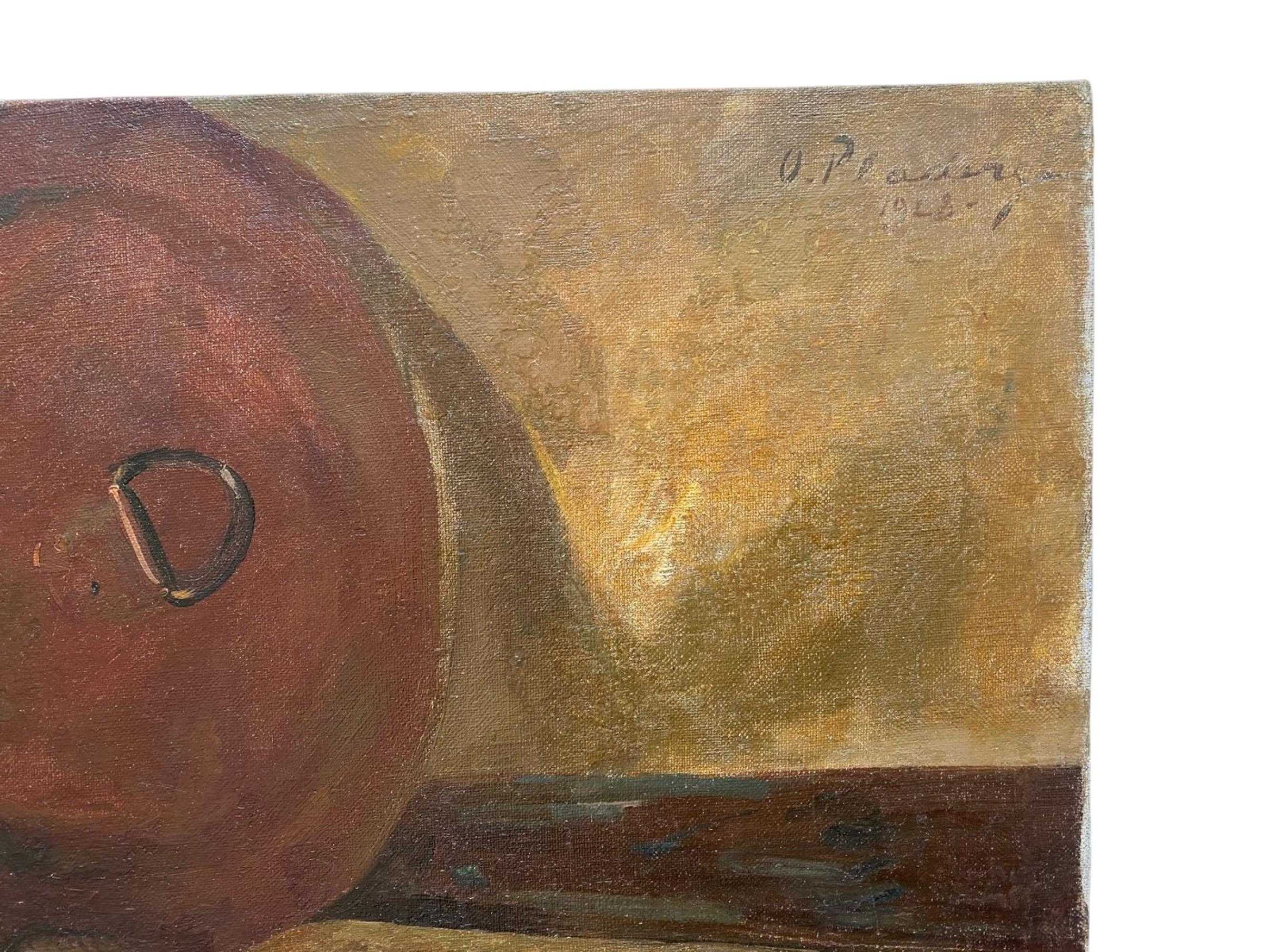 Still life with fish and saucepan  1928, oil on canvas, 54x68 cm - Painting by Oto Plader