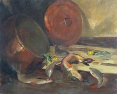 Stilleben mit Fisch und Kochtopf  1928, Öl auf Leinwand, 54x68 cm