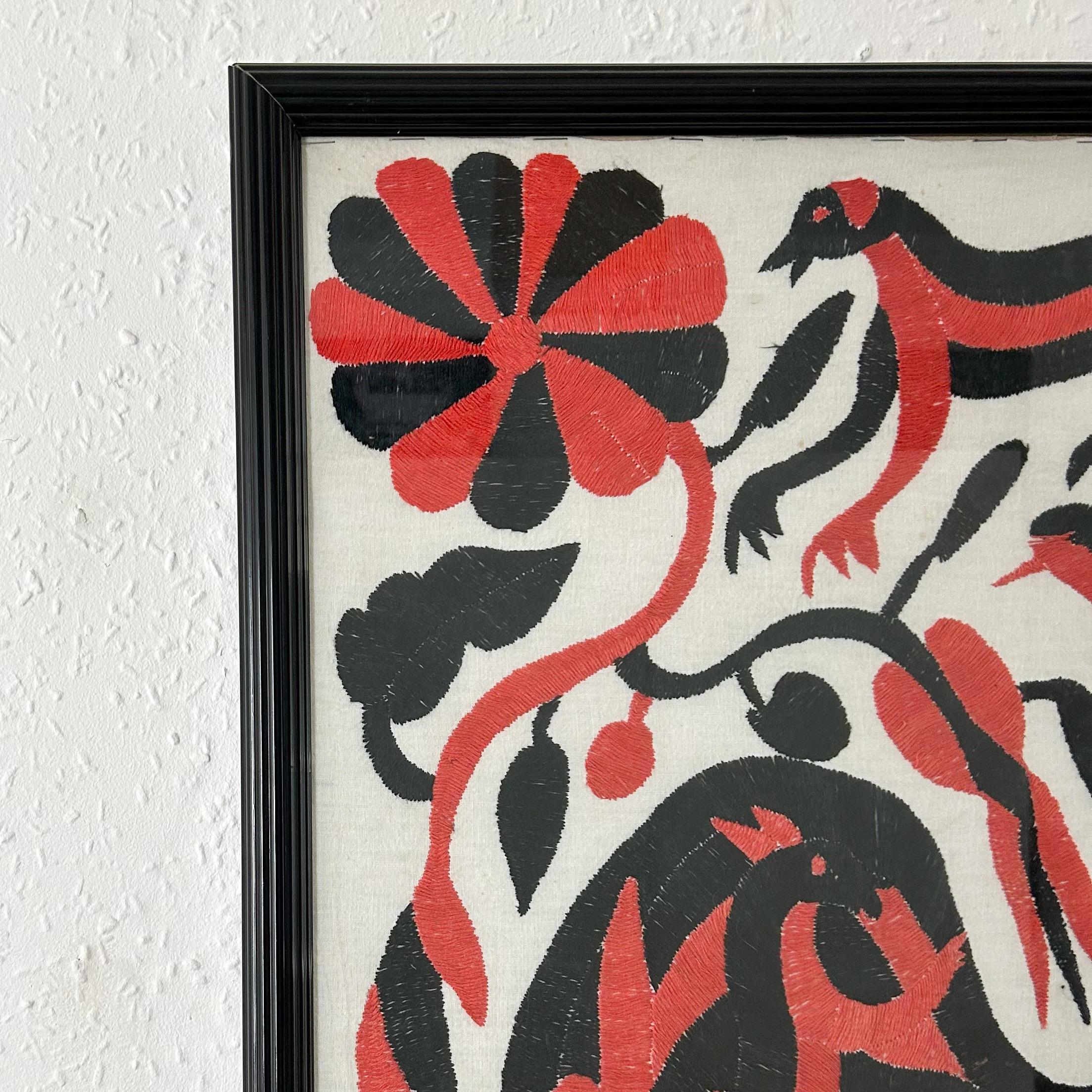 Otomi Embroidery in Red and Black - Mexico, c1960s