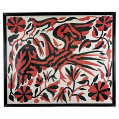 Retro Otomi Embroidery in Red and Black - Mexican, c1960s