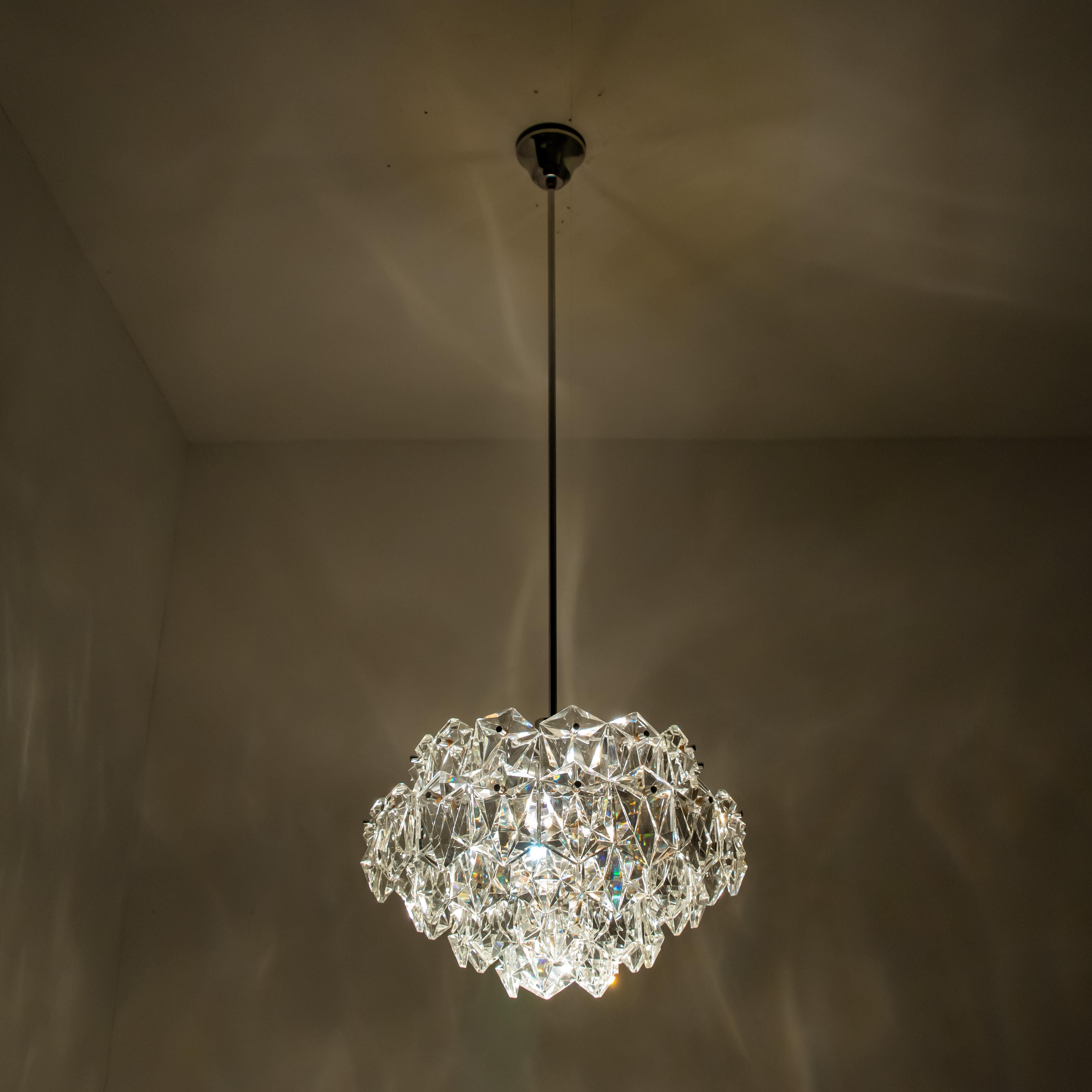 German OTT Chrome and Crystal Chandelier, 1970s For Sale