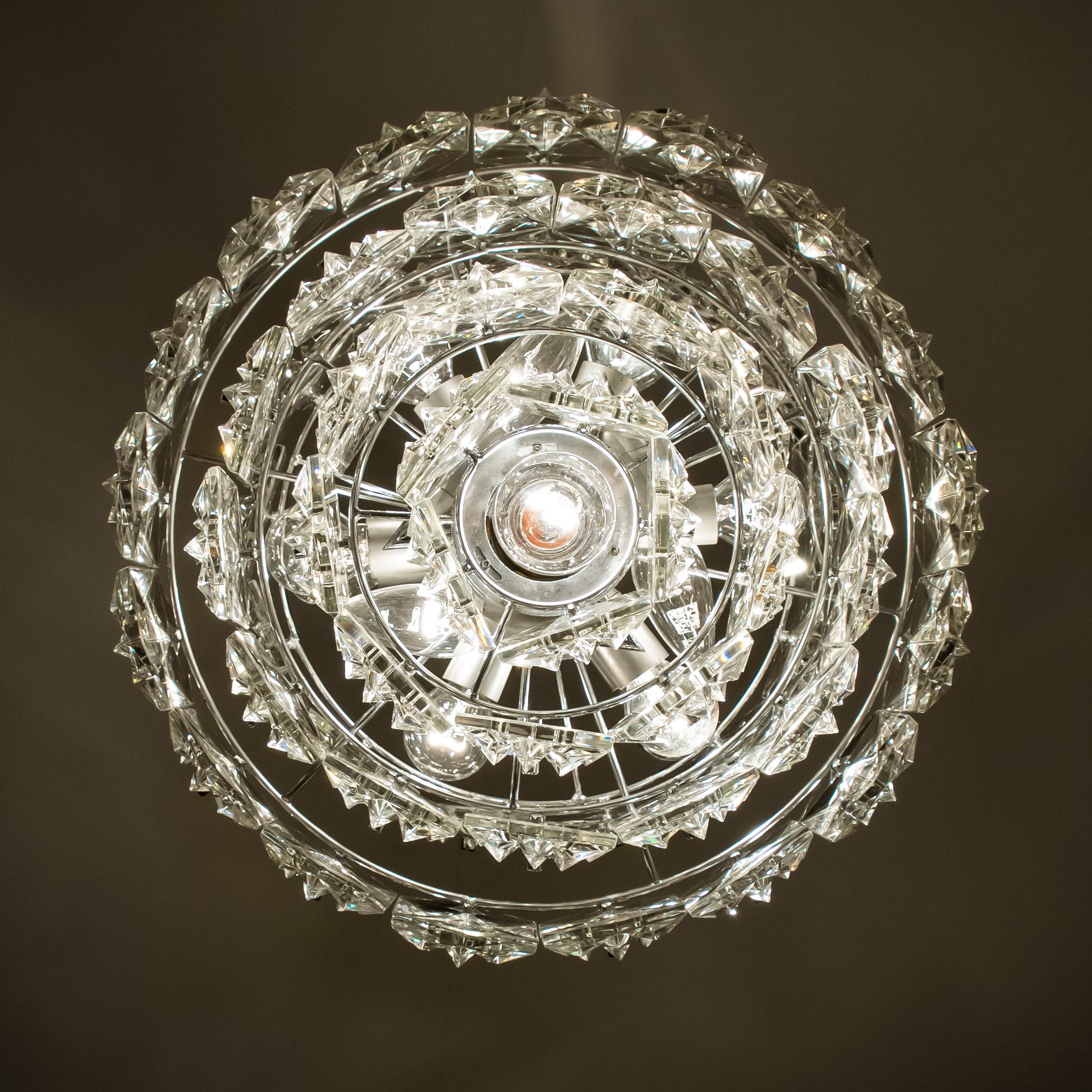 OTT Chrome and Crystal Chandelier, 1970s In Excellent Condition For Sale In Rijssen, NL