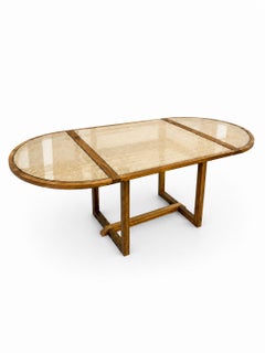Otta Dining Table, Solid Wood, Handwoven Cane and Tempered Glass
