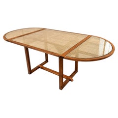 Otta Dining Table, Solid Wood, Handwoven Cane and Tempered Glass