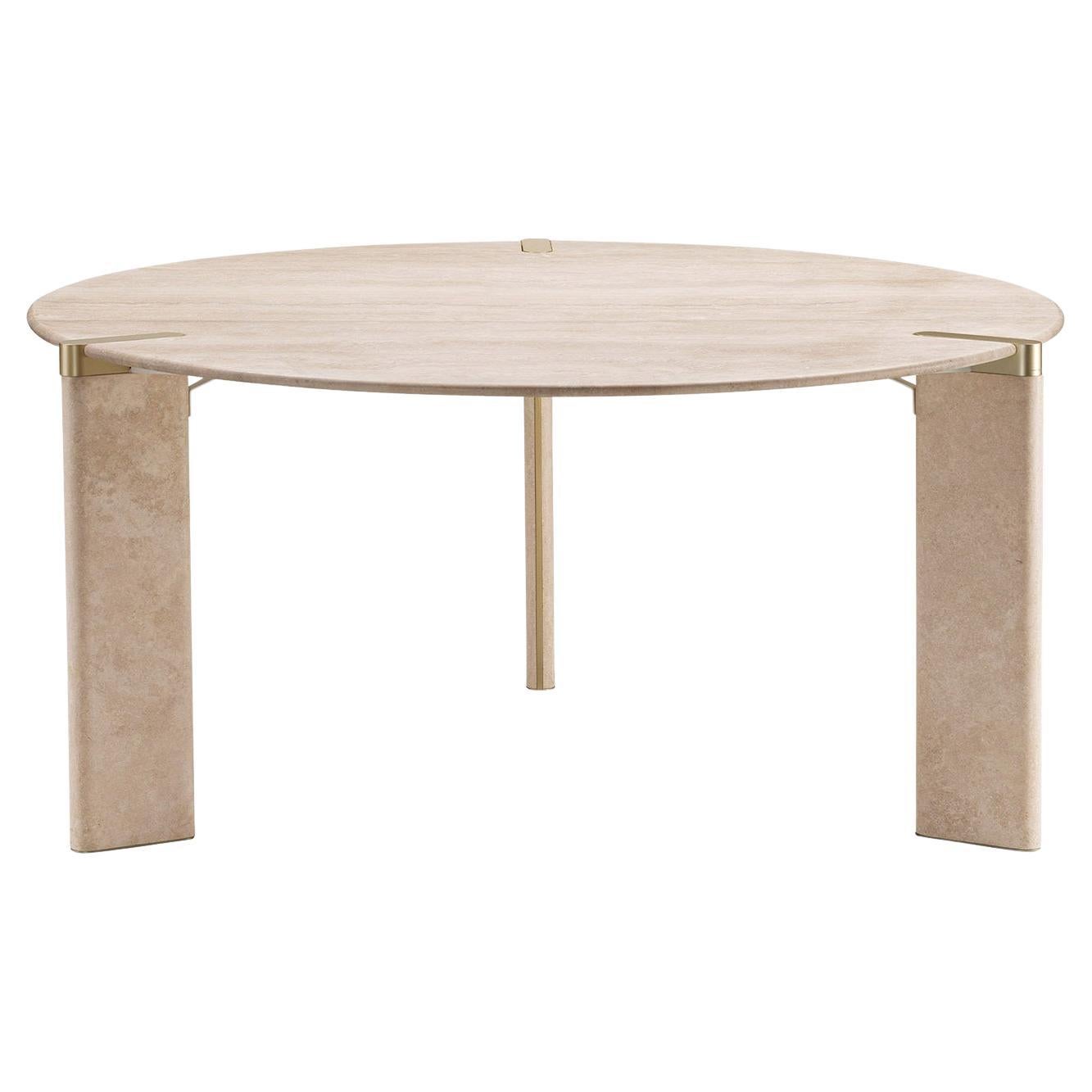 Ottanta Round Travertine Dining Table by Lorenza Bozzoli For Sale