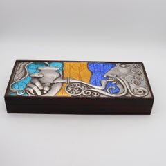OTTAVIANI 1960 Modernist Cedar Box in .925 Sterling Silver With Enameled Designs