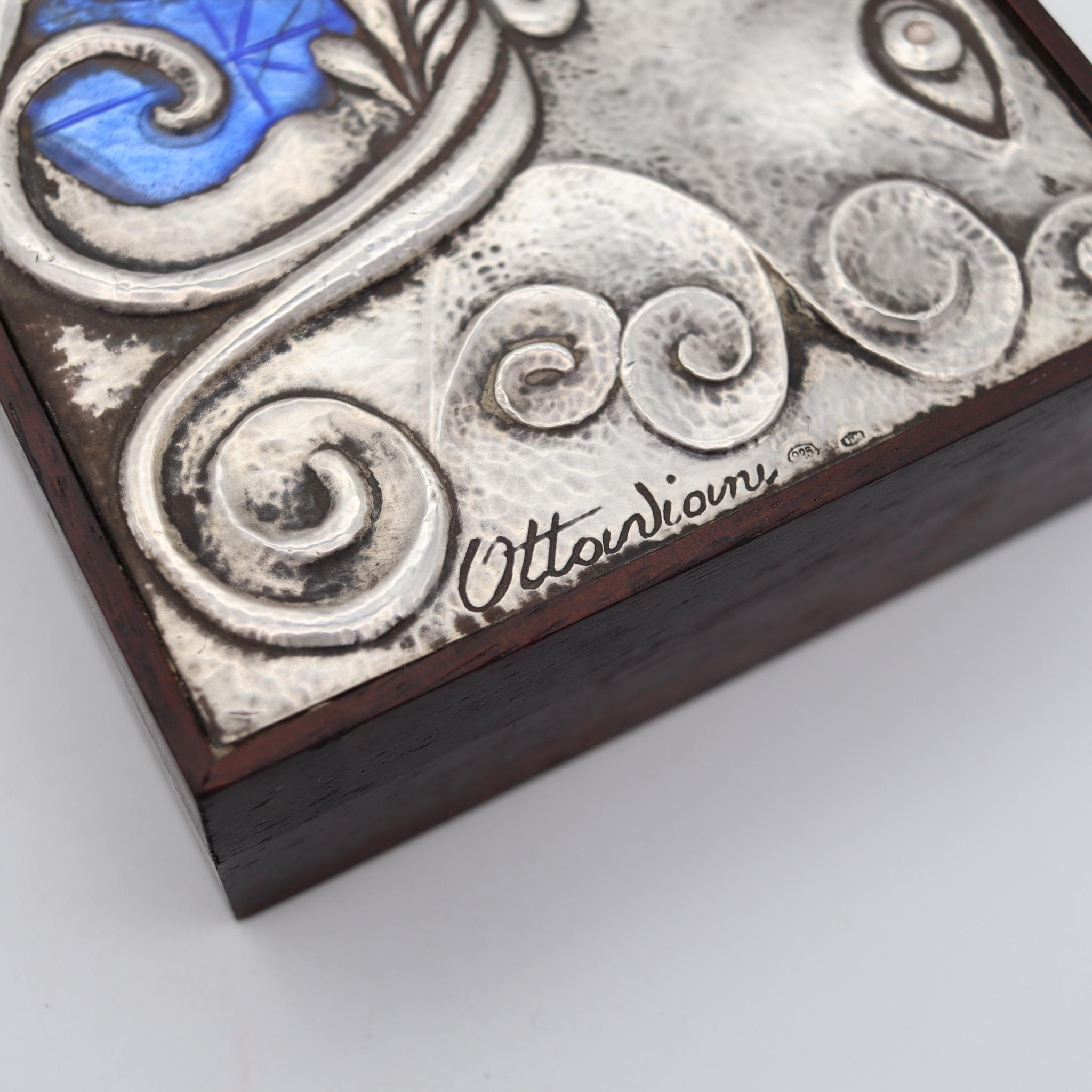 OTTAVIANI Caja de cedro modernista 1960 de plata de ley 925 con diseños esmaltados Esmaltado en venta