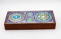 OTTAVIANI 1960 Modernistische Zedernholzschachtel mit emailliertem Design .925 Sterlingsilber