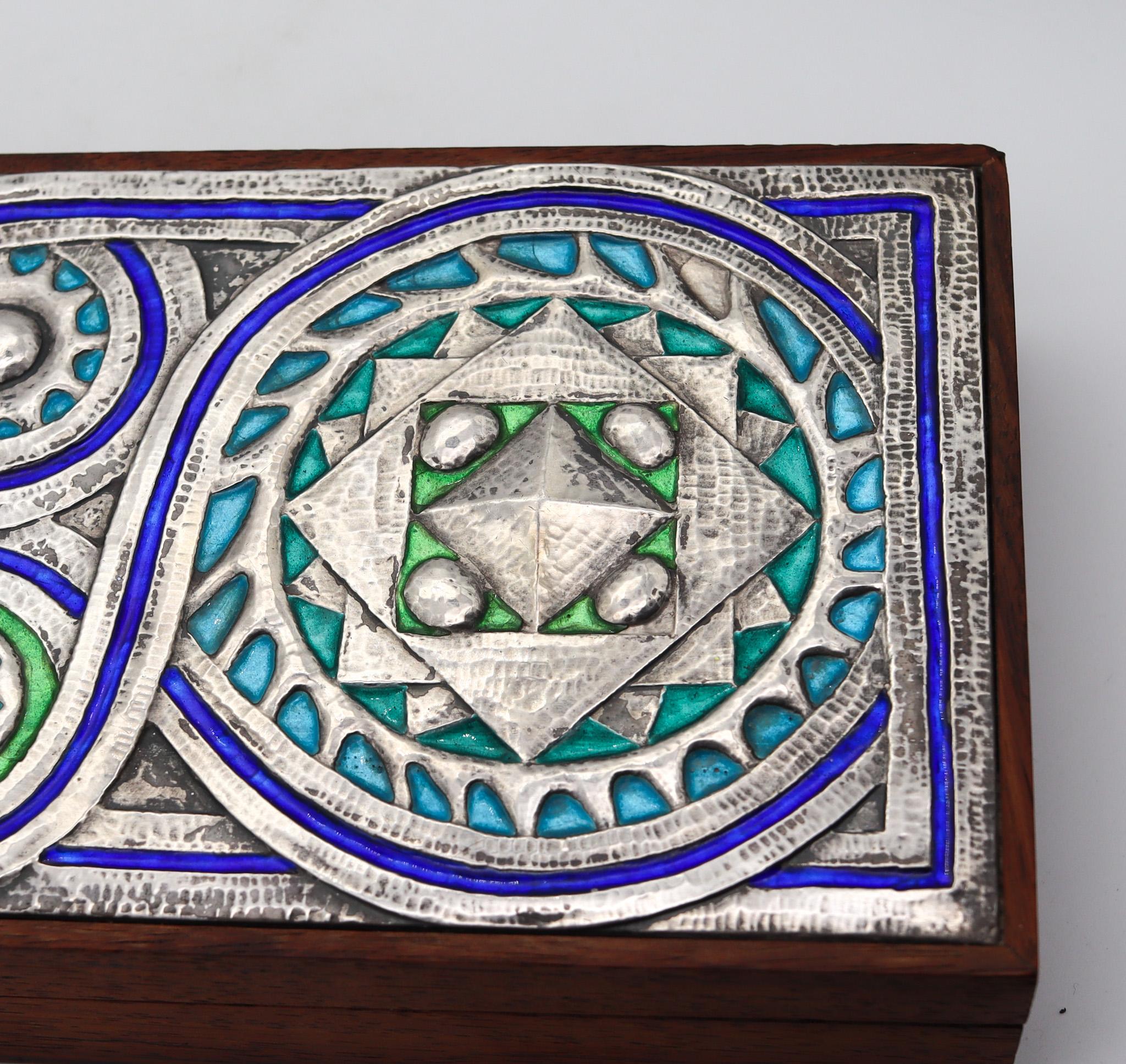 OTTAVIANI Caja de cedro modernista de 1960 con diseños esmaltados Plata de ley .925 en venta 1