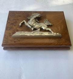 Ottaviani Large, Lux Wood Box & 800 Silver, Card, Dice, Poker Game Horse/Stallion