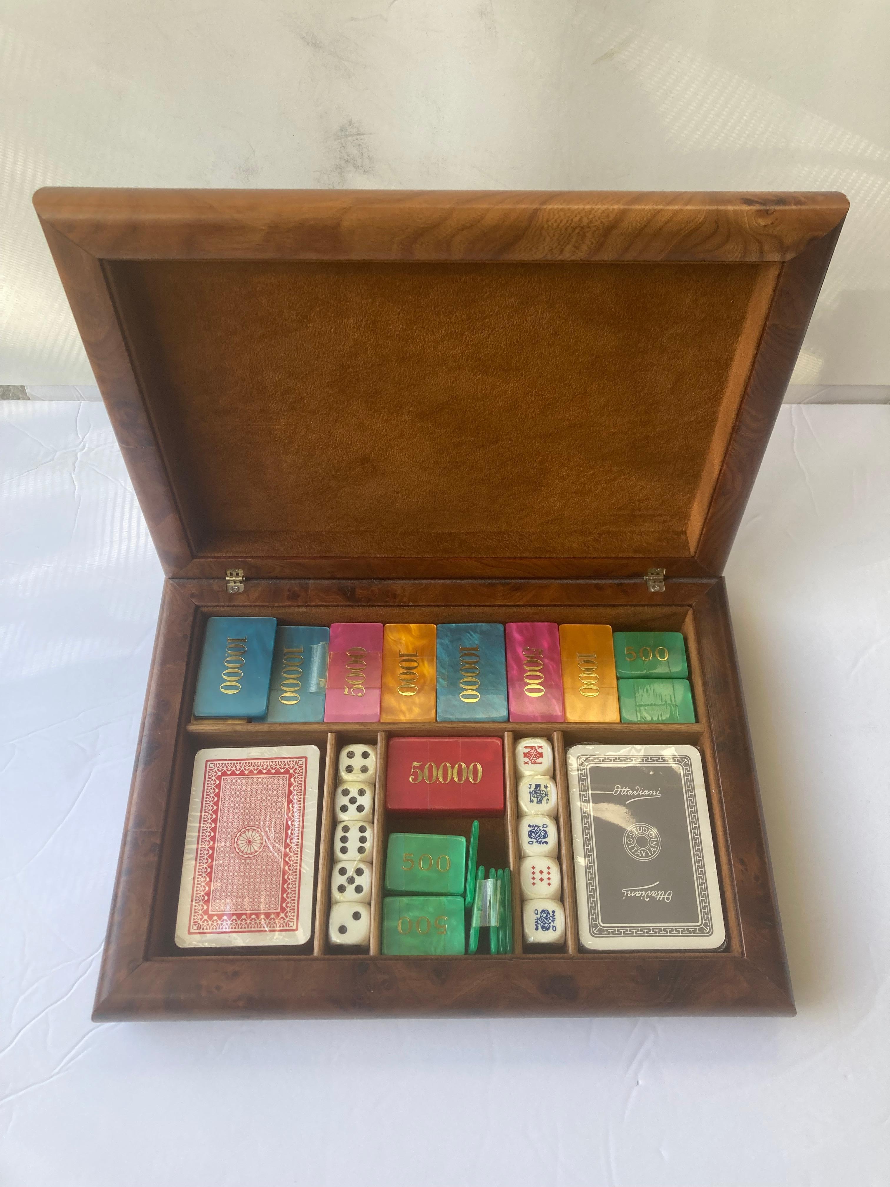 Italian Ottaviani Large, Lux Wood Box & 800 Silver, Card, Dice, Poker Game Horse/Stallion For Sale