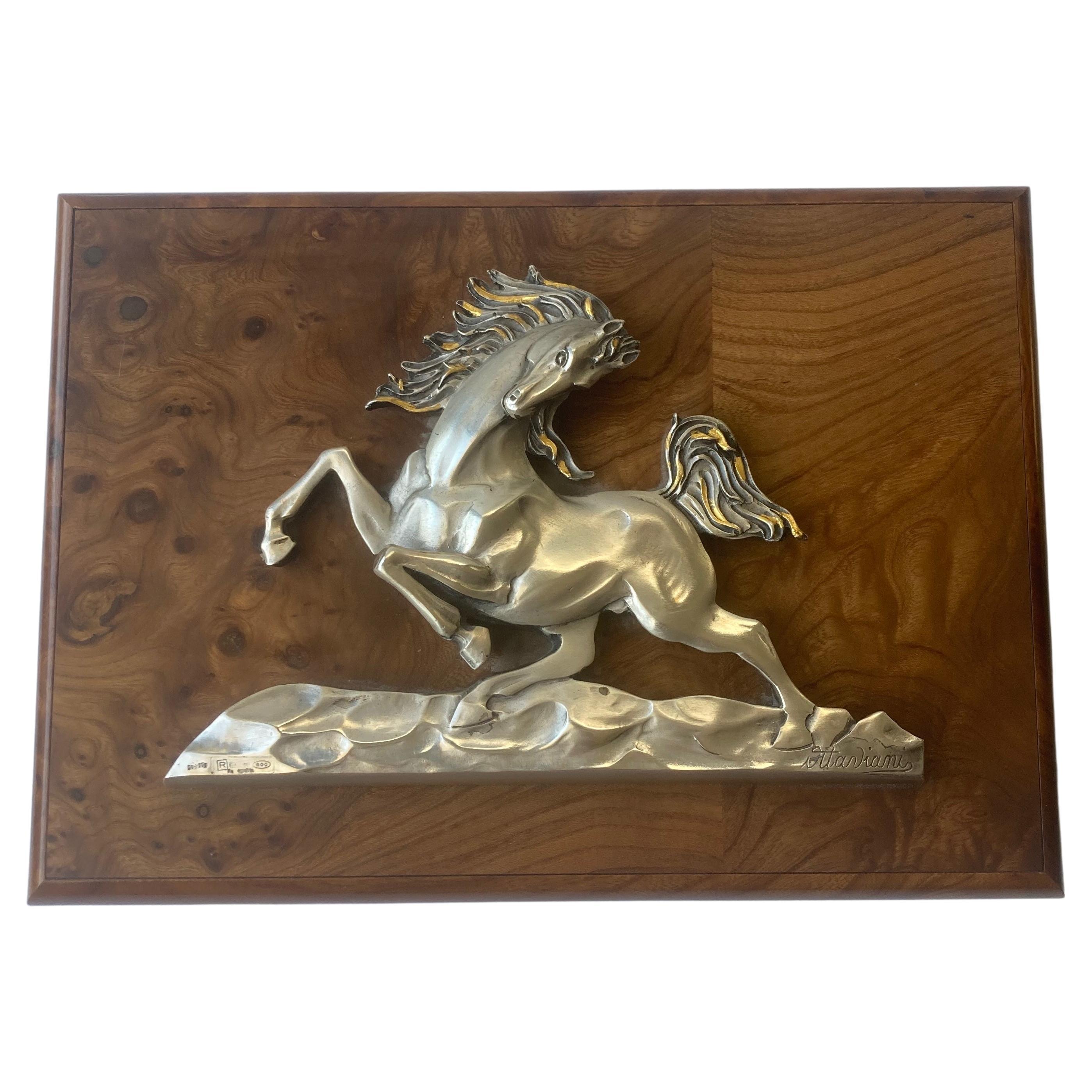 Ottaviani Large, Lux Wood Box & 800 Silver, Card, Dice, Poker Game Horse/Stallion For Sale