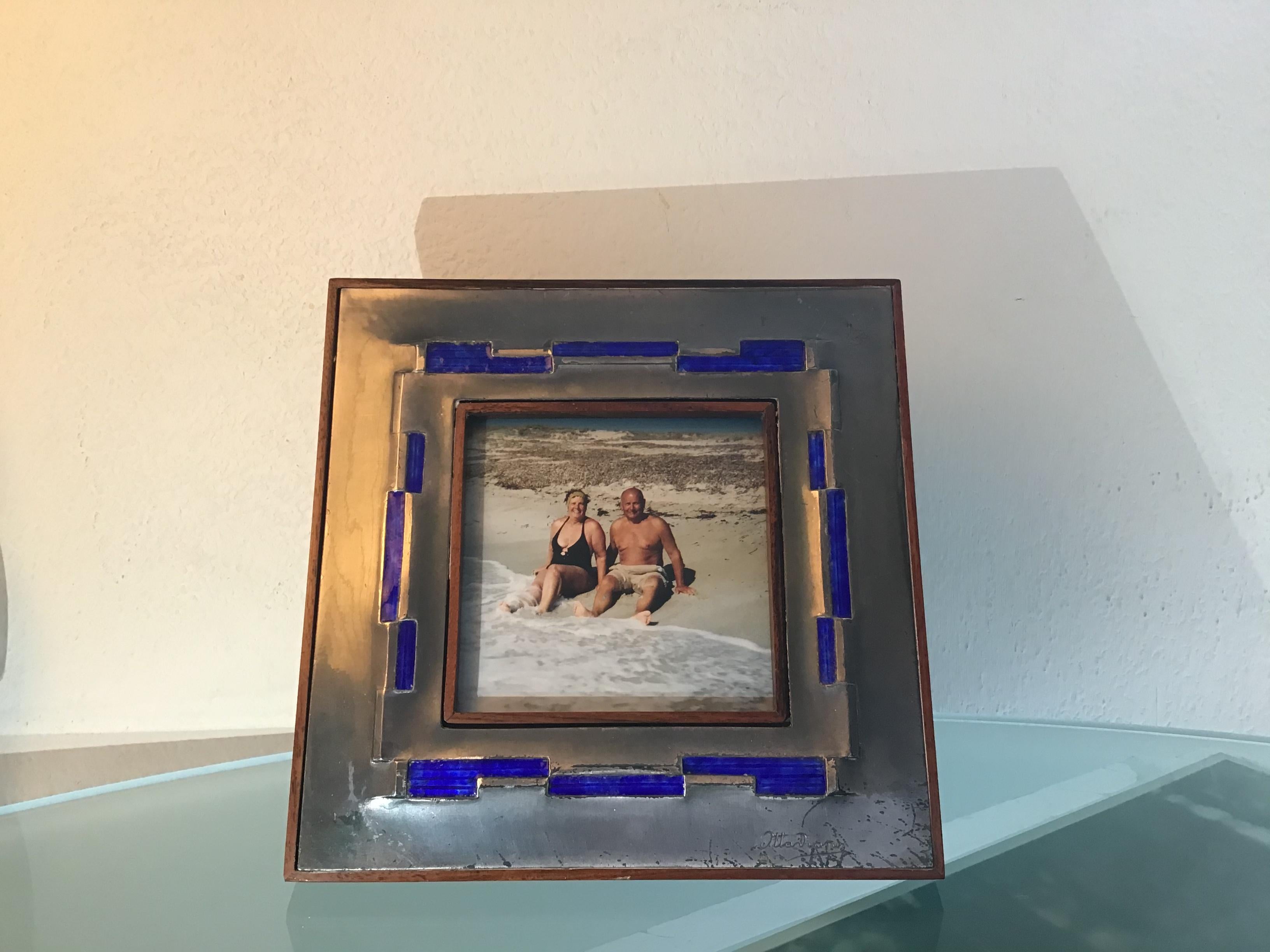 Ottaviani Pucture Frame 925 Silver Enamelled Copper Wood 1960 Italy For Sale 8