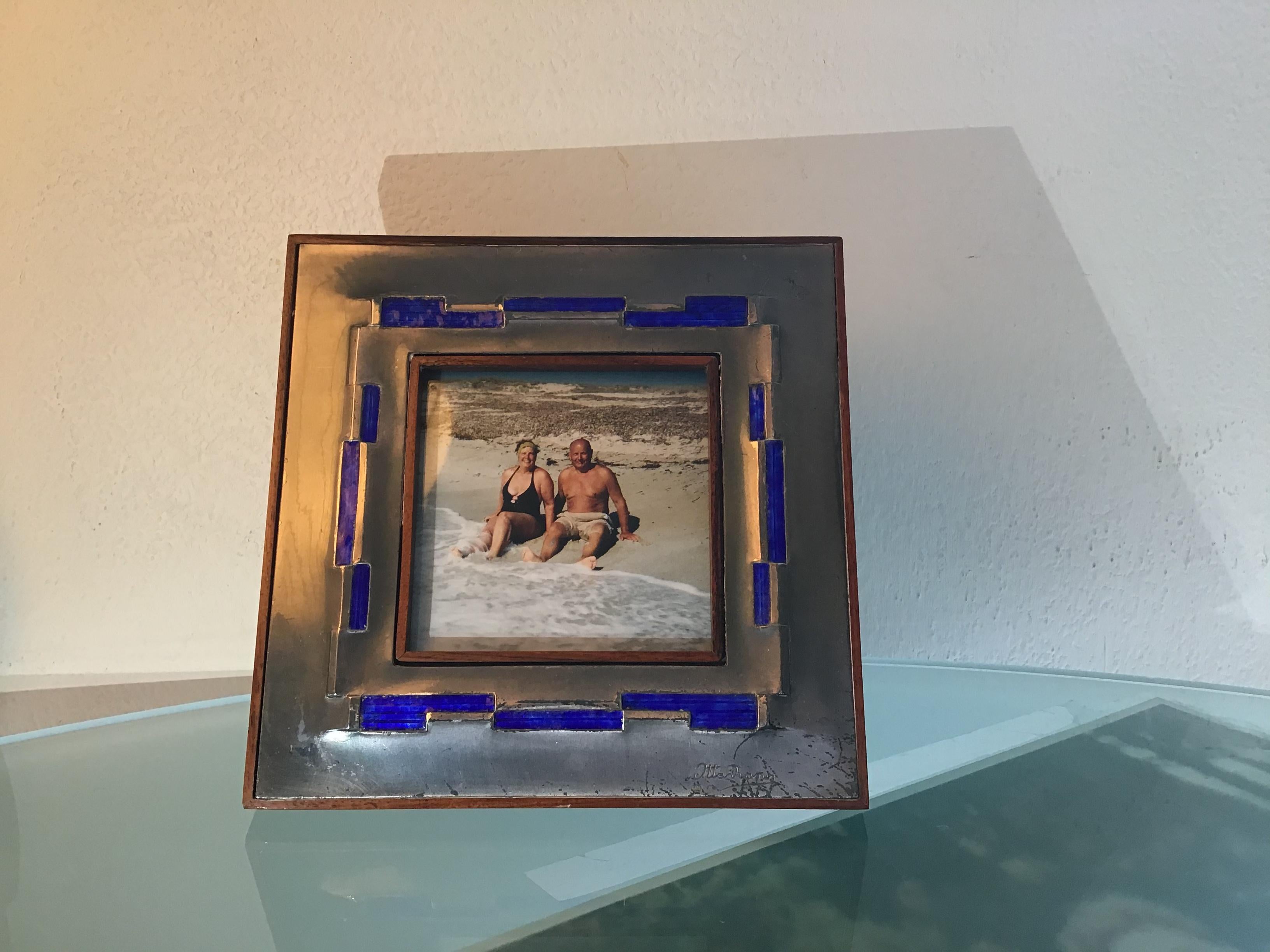 Ottaviani Pucture Frame 925 Silver Enamelled Copper Wood 1960 Italy For Sale 10