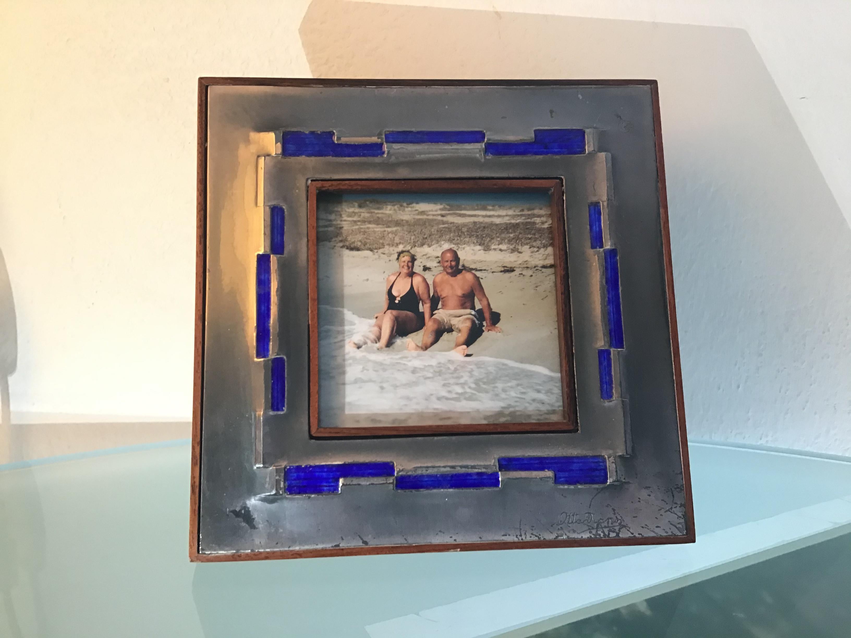 Ottaviani Pucture Frame 925 Silver Enamelled Copper Wood 1960 Italy For Sale 2