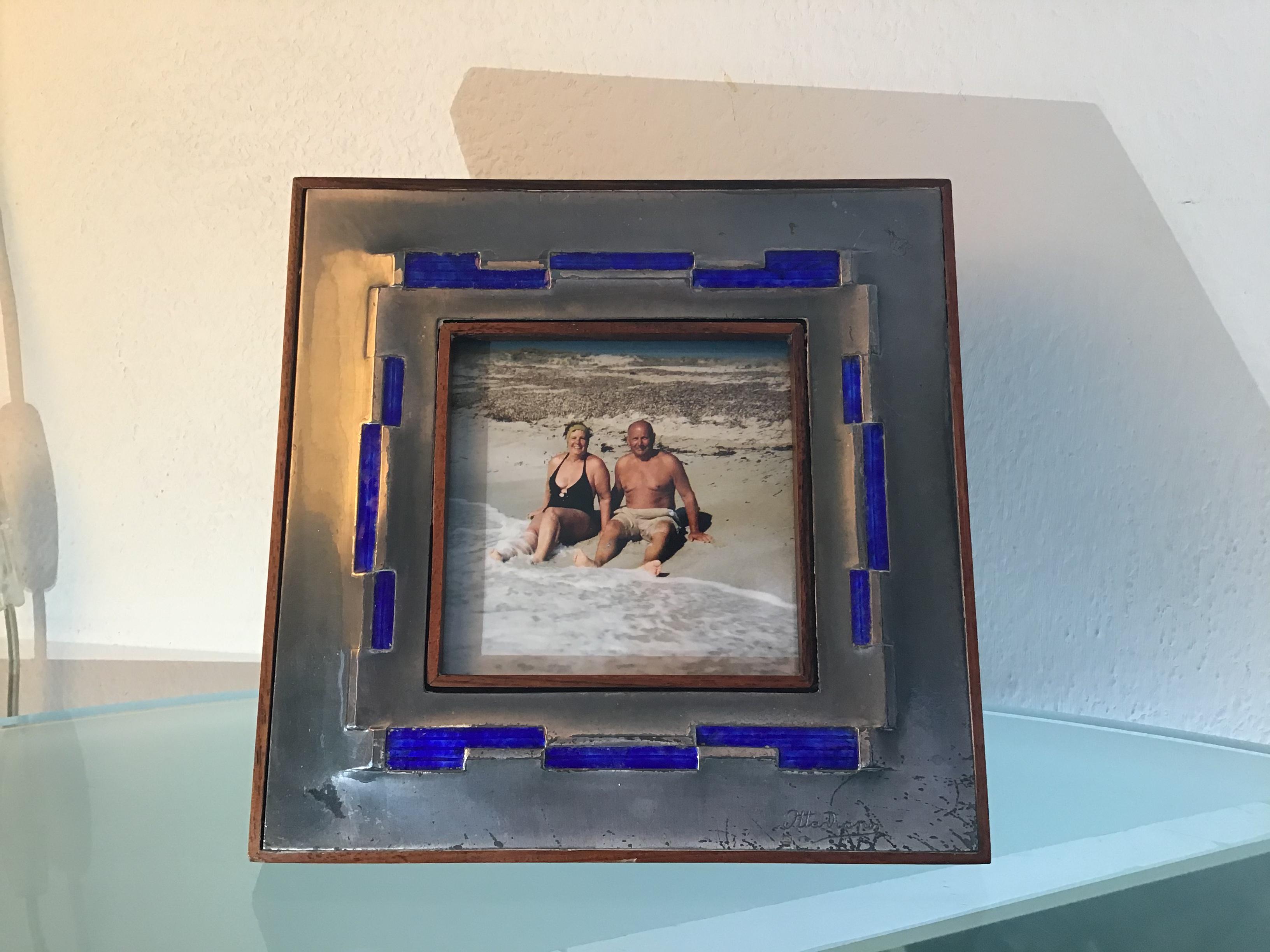 Ottaviani Pucture Frame 925 Silver Enamelled Copper Wood 1960 Italy For Sale 3