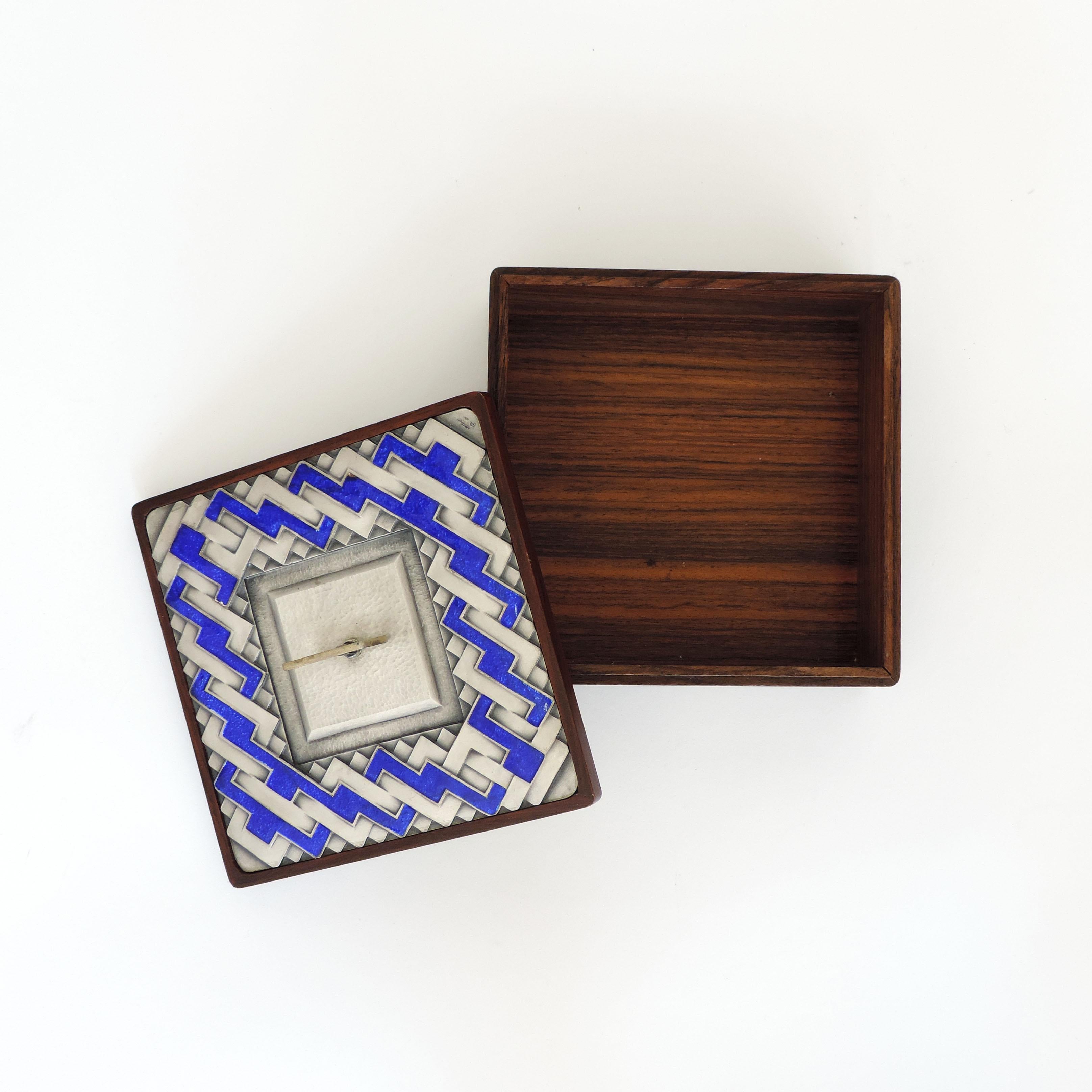 Mid-Century Modern Ottaviani Silver and Enamel Rosewood Box, Italy. 1960s For Sale