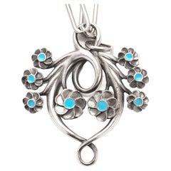 Ottaviani vintage sterling 925 silver and turquoise colour flower enamel pendant