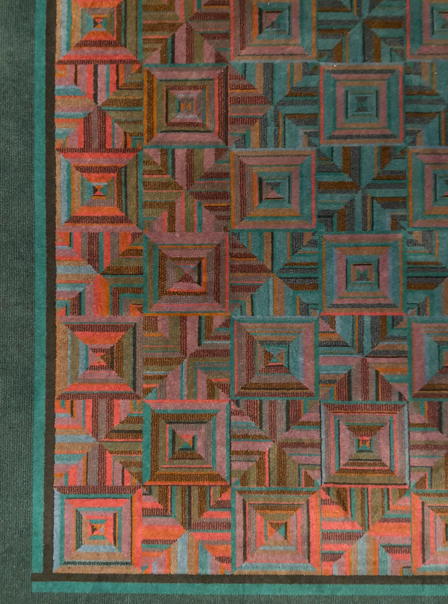 Mid-Century Modern Ottavio Missoni's Geometrical Wool Carpet, Italy 1980s For Sale