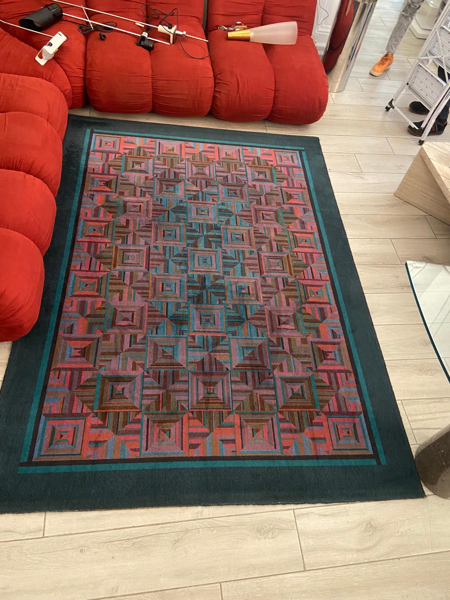 Ottavio Missoni's Geometrical Wool Carpet, Italy 1980s In Good Condition For Sale In Naples, IT