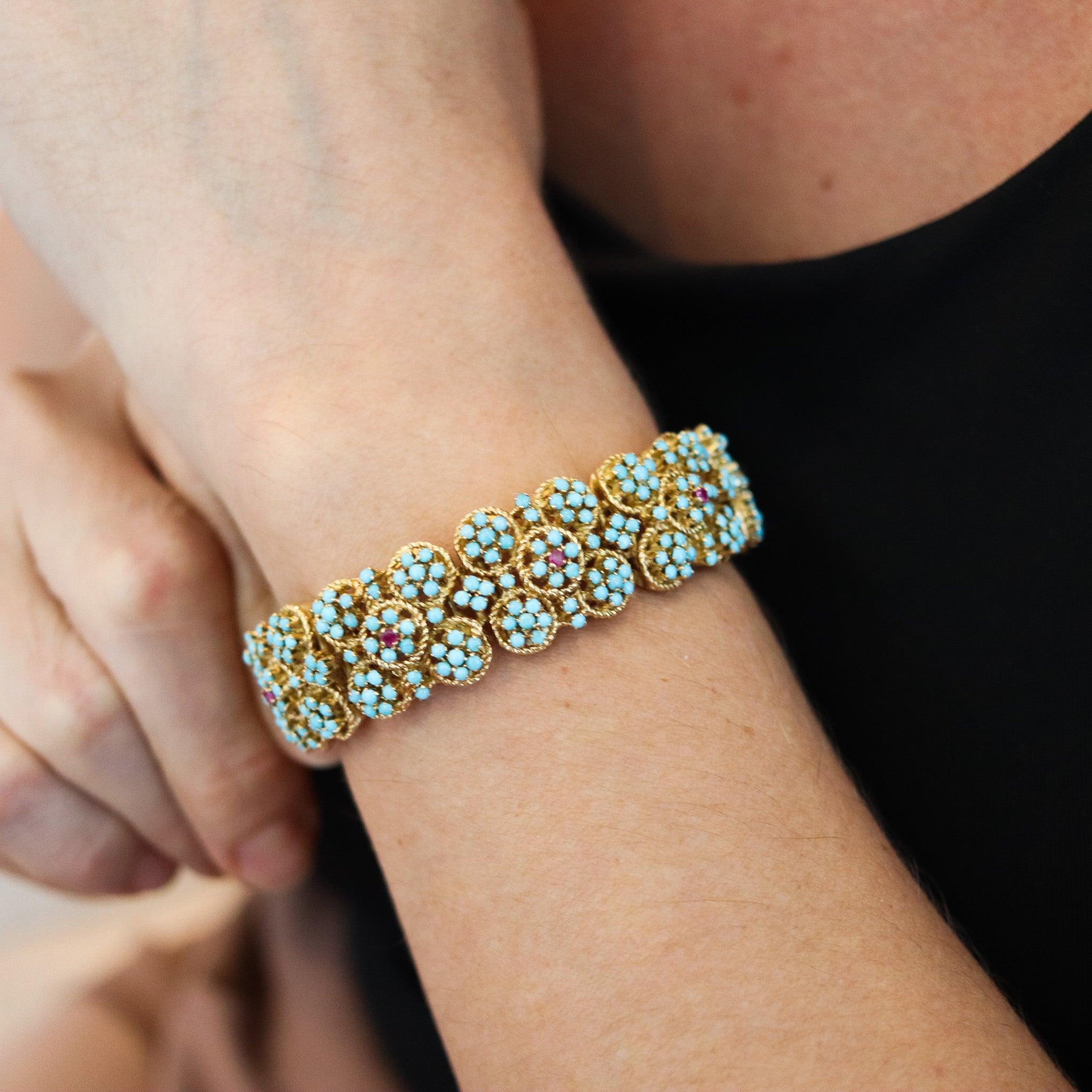 A modernist bracelet designed by Ottavio Molina.

This a gorgeous and youthful colorful bracelet, created in the city of Alessandria in Italy by the goldsmith Ottavio Molina, back in the 1960. The beautiful bracelet have been crated with articulated