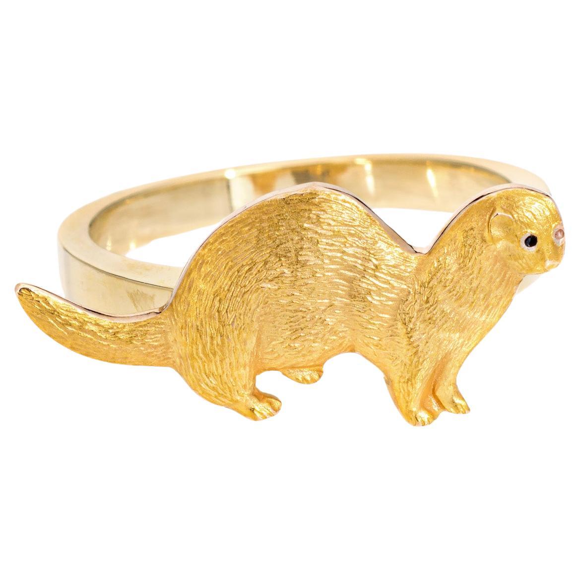 Otter Ring Vintage 14k Yellow Gold Sz 6 Estate Fine Jewelry Sea Creature For Sale