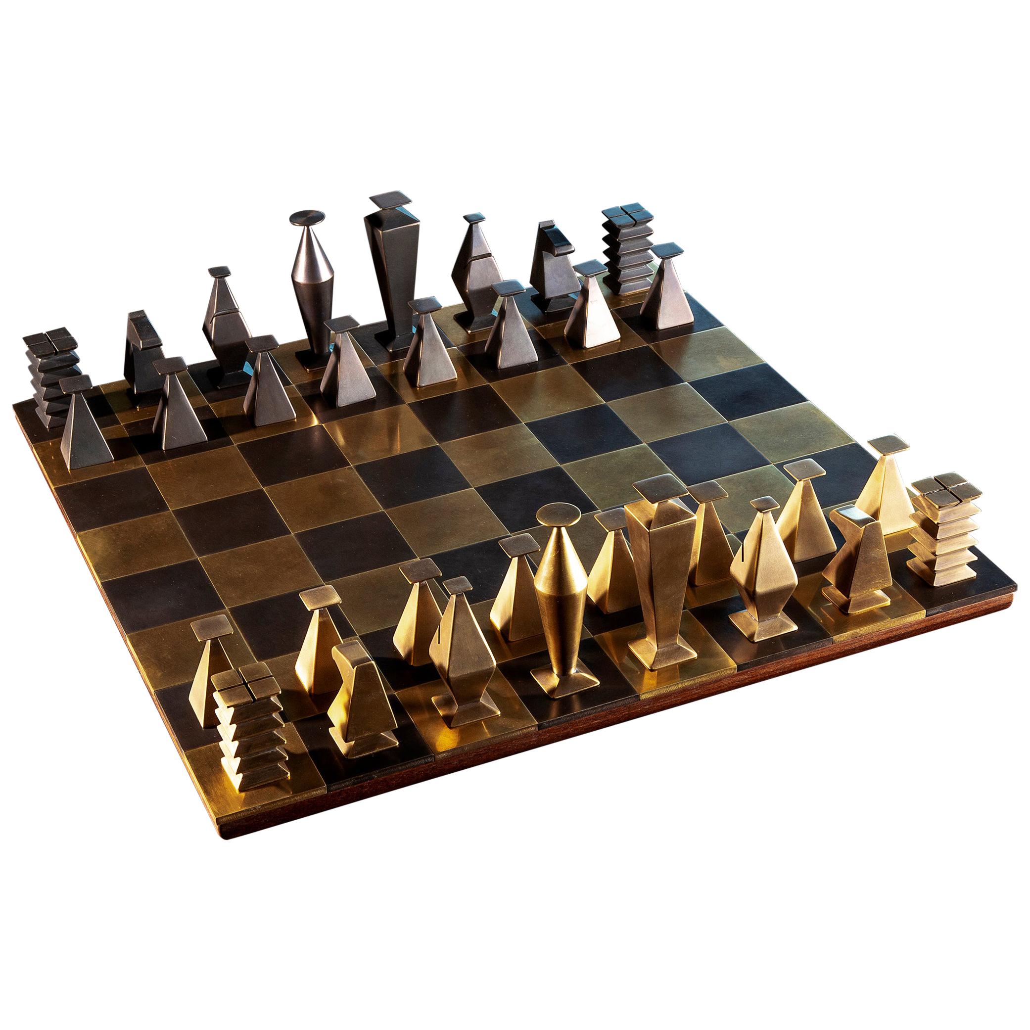 Italian Chess Set in Bronze, Nickel and Acrylic at 1stDibs