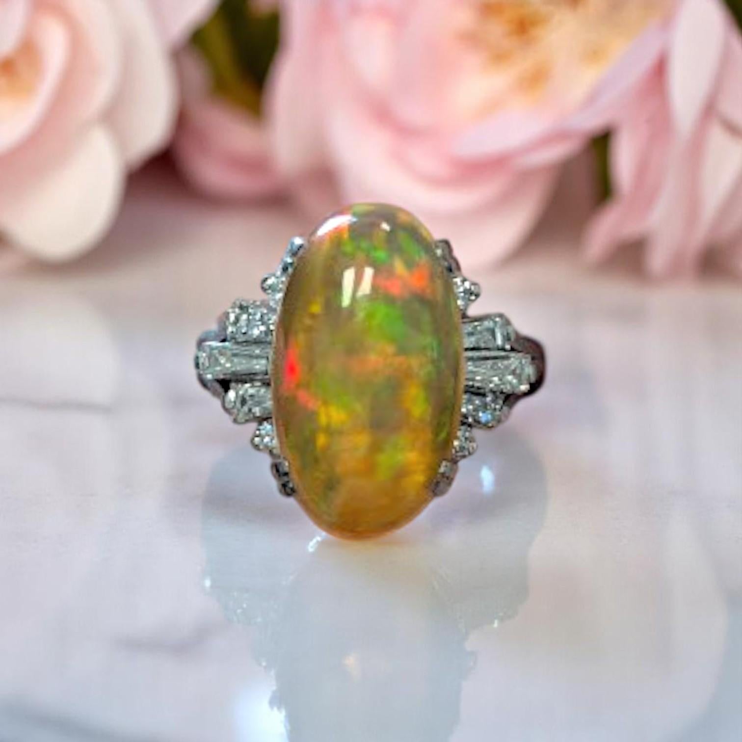 Women's Ottilie  Platinum Ring with 4.63ct Fire Opal and 0.52ct Diamonds, Elegant Opal For Sale