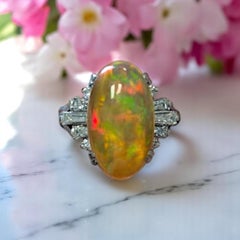 Ottilie  Platinum Ring with 4.63ct Fire Opal and 0.52ct Diamonds, Elegant Opal
