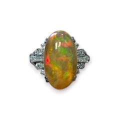 Ottilie  Platinum Ring with 4.63ct Fire Opal and 0.52ct Diamonds, Elegant Opal
