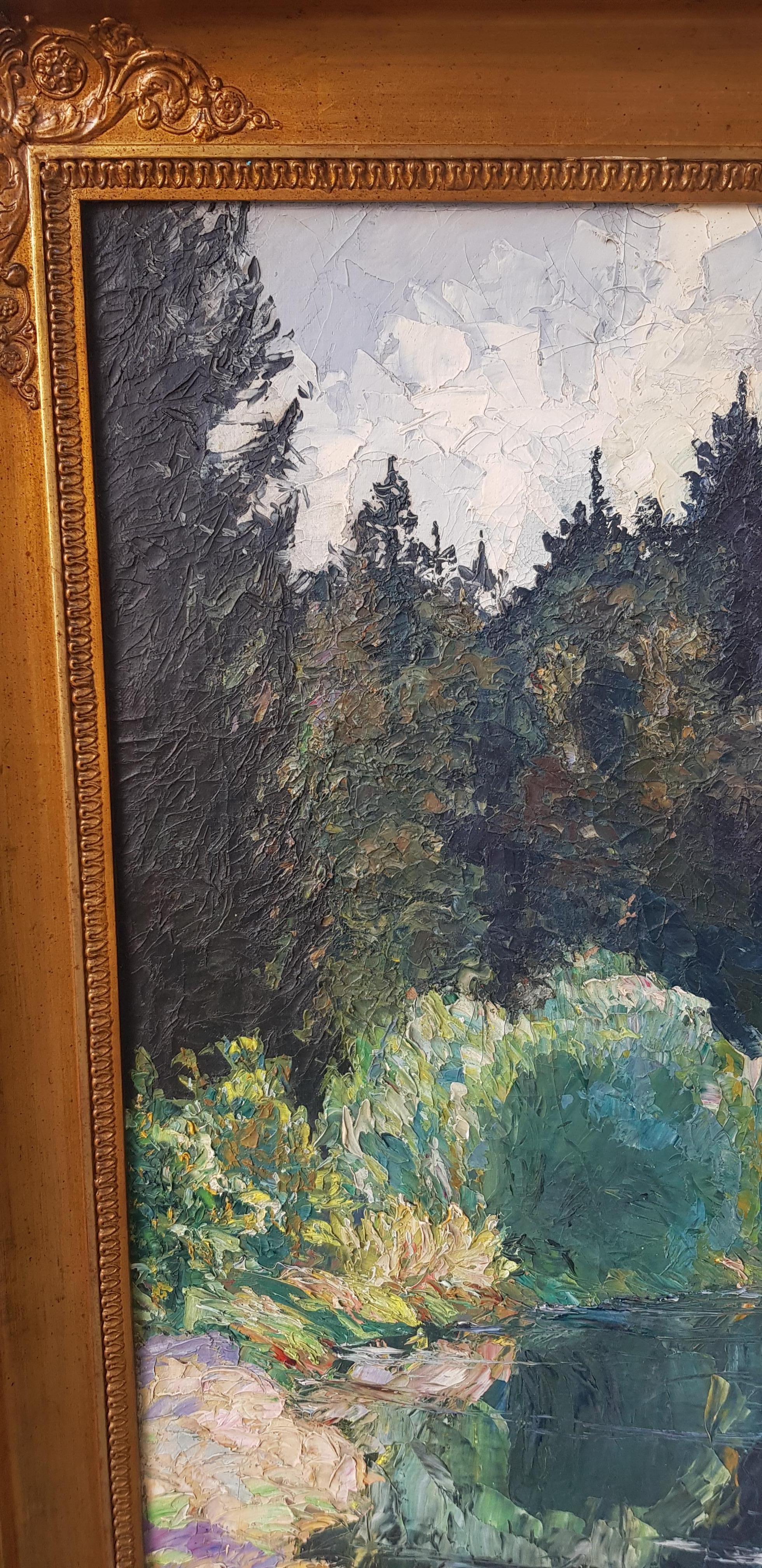Marzo - Impresión paisaje lienzo Colores Verde Azul Gris Blanco Amarillo Rosa en venta 1