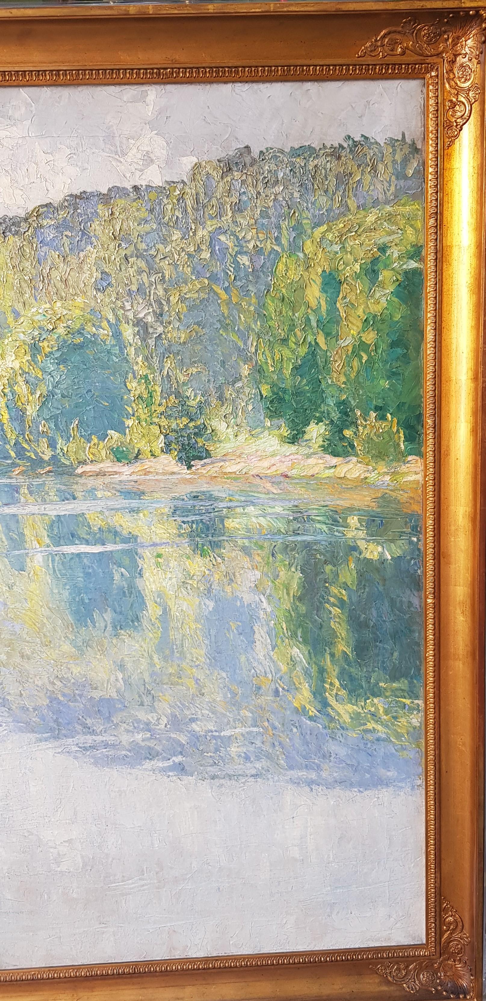 Marzo - Impresión paisaje lienzo Colores Verde Azul Gris Blanco Amarillo Rosa en venta 4