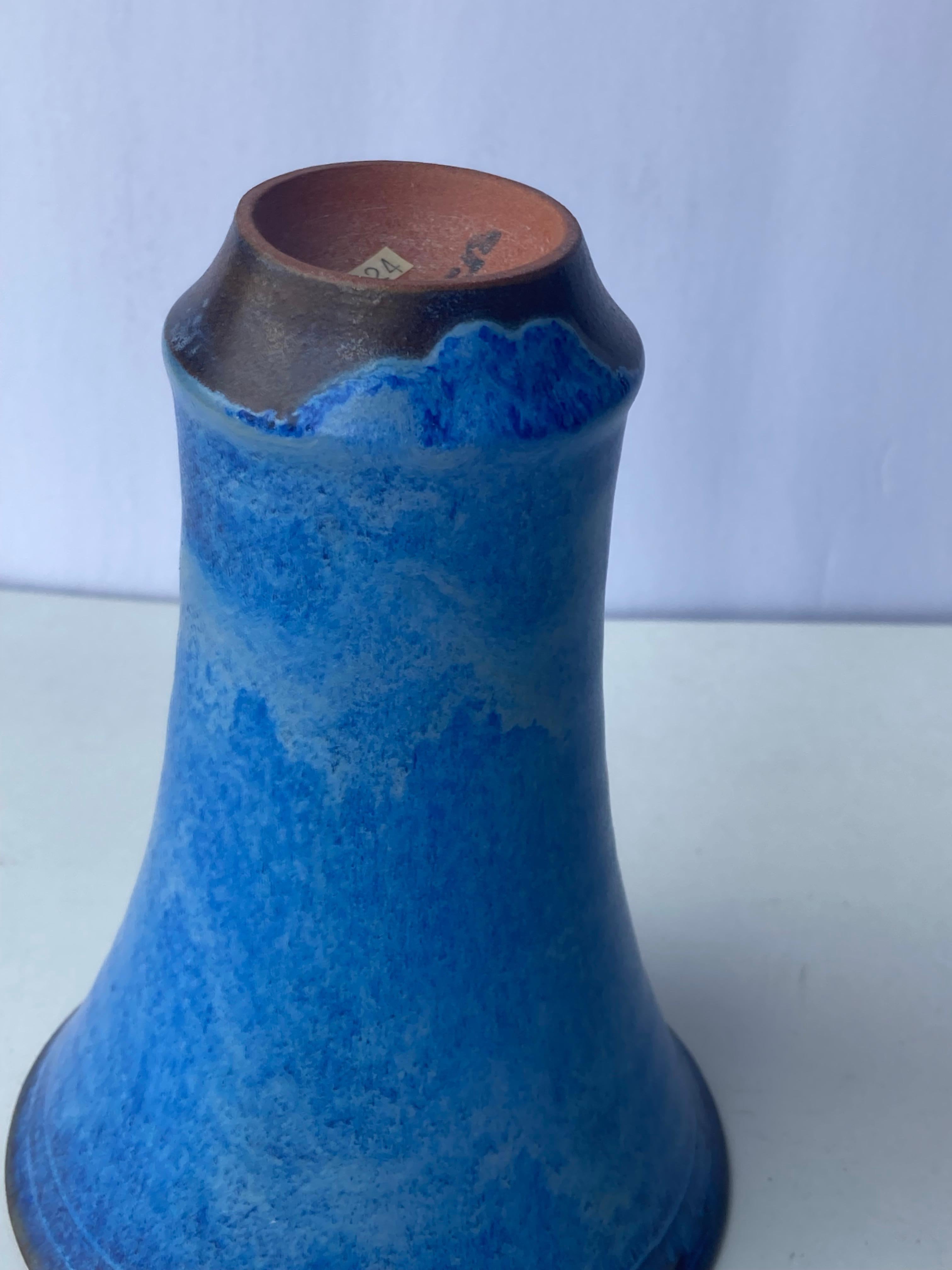 Otto and Gertrud Natzler Ceramic / Pottery, Blue Glaze, Vase, Signed In Good Condition In Los Angeles, CA