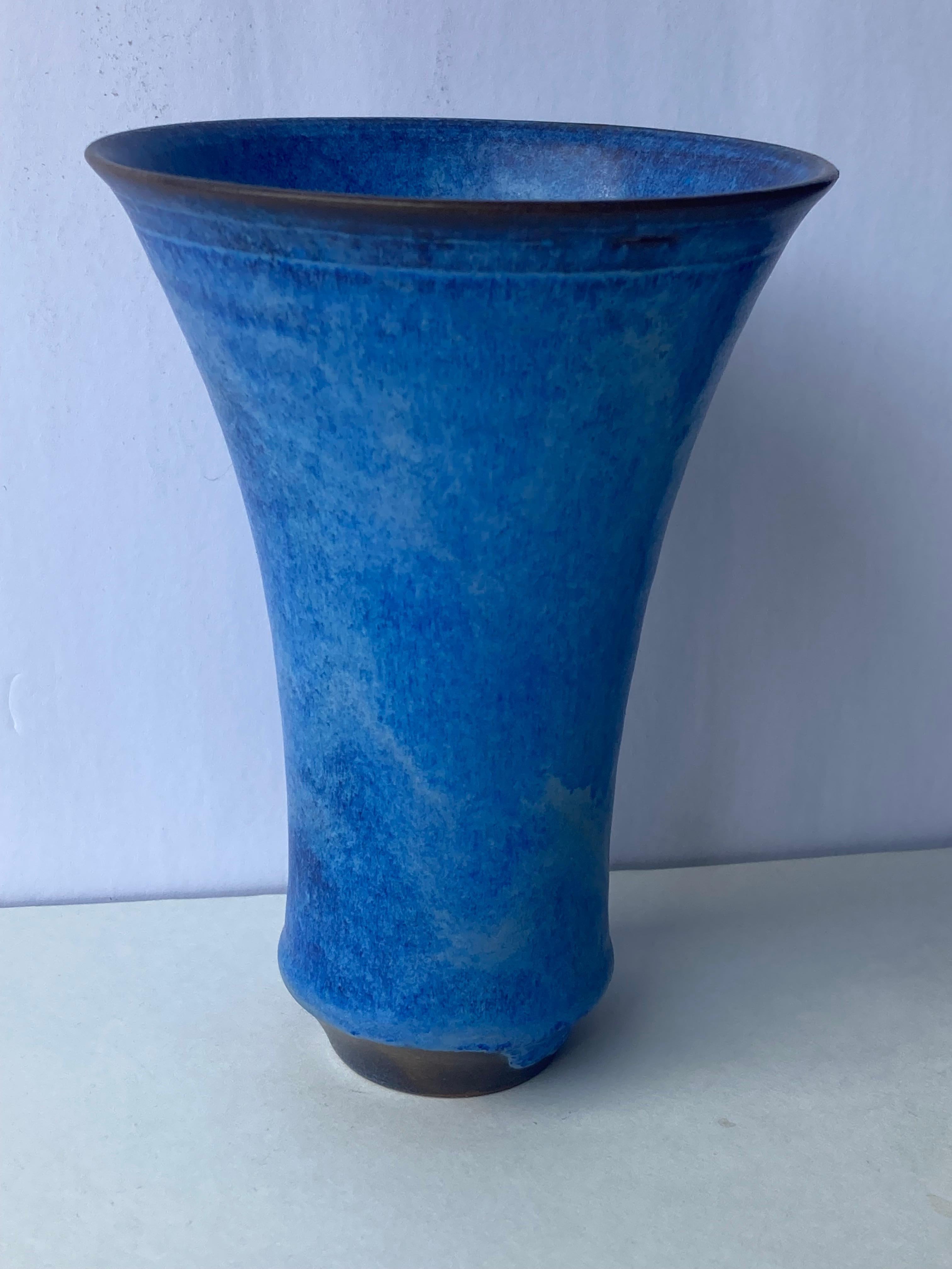 Mid-20th Century Otto and Gertrud Natzler Ceramic / Pottery, Blue Glaze, Vase, Signed