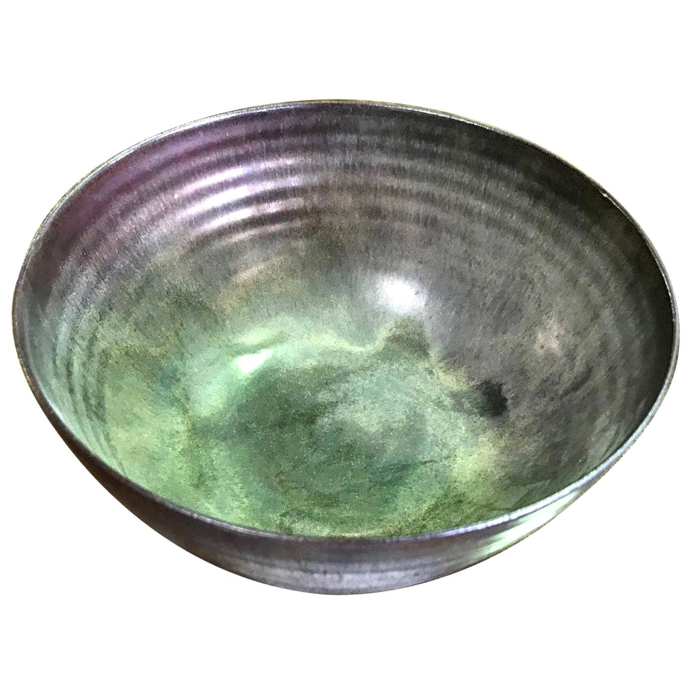 Otto and Gertrud Natzler Reduction Crystalline Glaze Bowl with Paper Label, 1954
