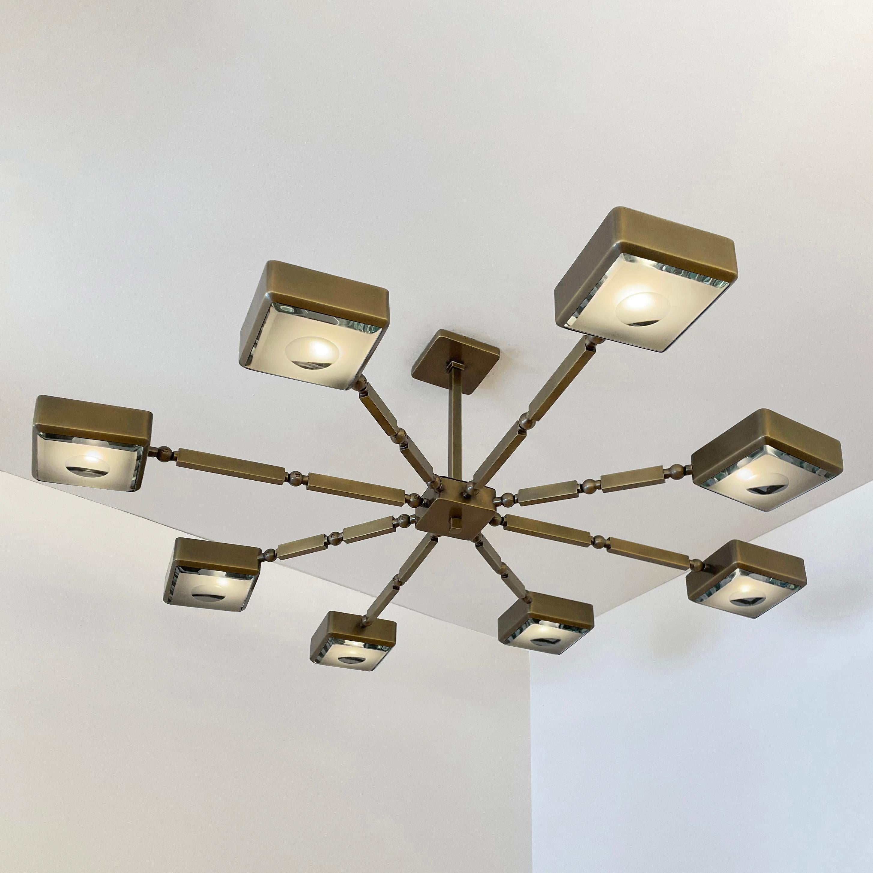 The Otto ceiling light features an innovative articulating design that allows the arms to have a wide range of motion for endless configurations. The brass constructed frame can be flush mounted or installed on a stem and is fitted with our carved