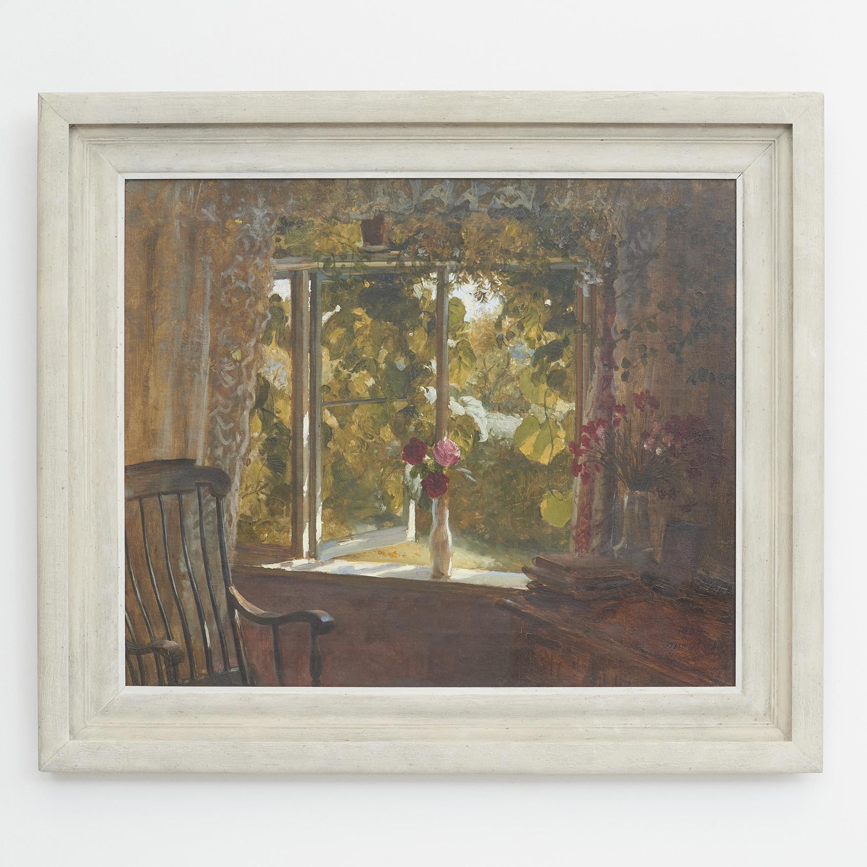 Otto Bache 1839-1927. Danish realist painter.
A summer day from the artist's living room with a view of the garden in full bloom.
Oil on canvas. Signed Otto Bache 1904.
Danish Realist painter.
At age eleven he received a dispensation and was