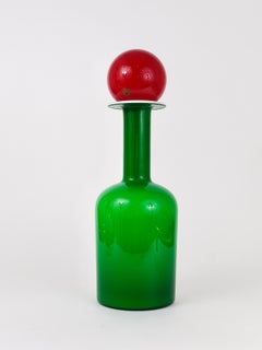 Otto Bauer Gulvase Green and Red Bottle Vase, Holmegaard Kastrup, 1960s