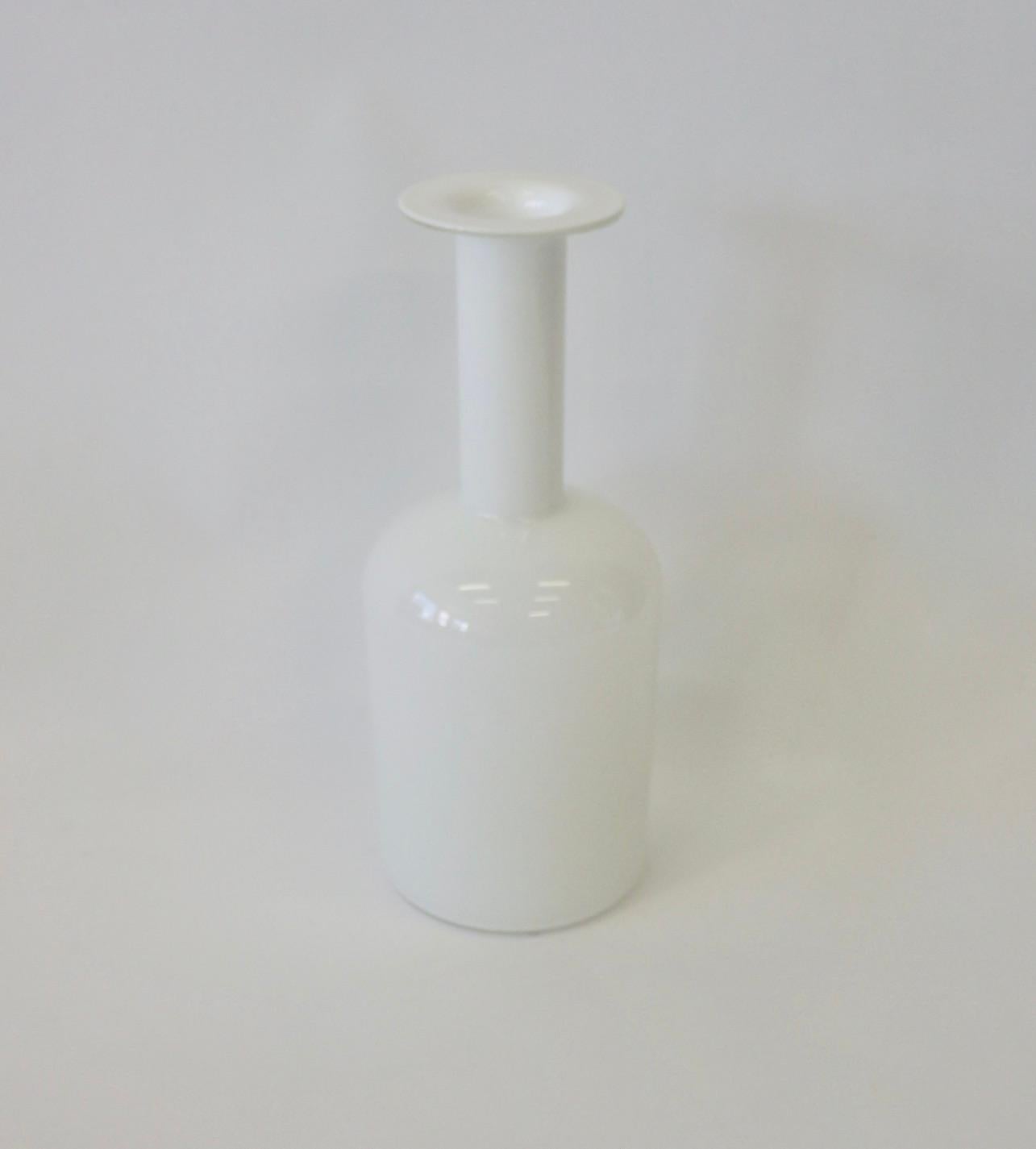 Otto Brauer  white cased glass decorative bottle or vase. From the Gulvvase series produced by Holmegaard . Excellent condition. Made in Denmark.