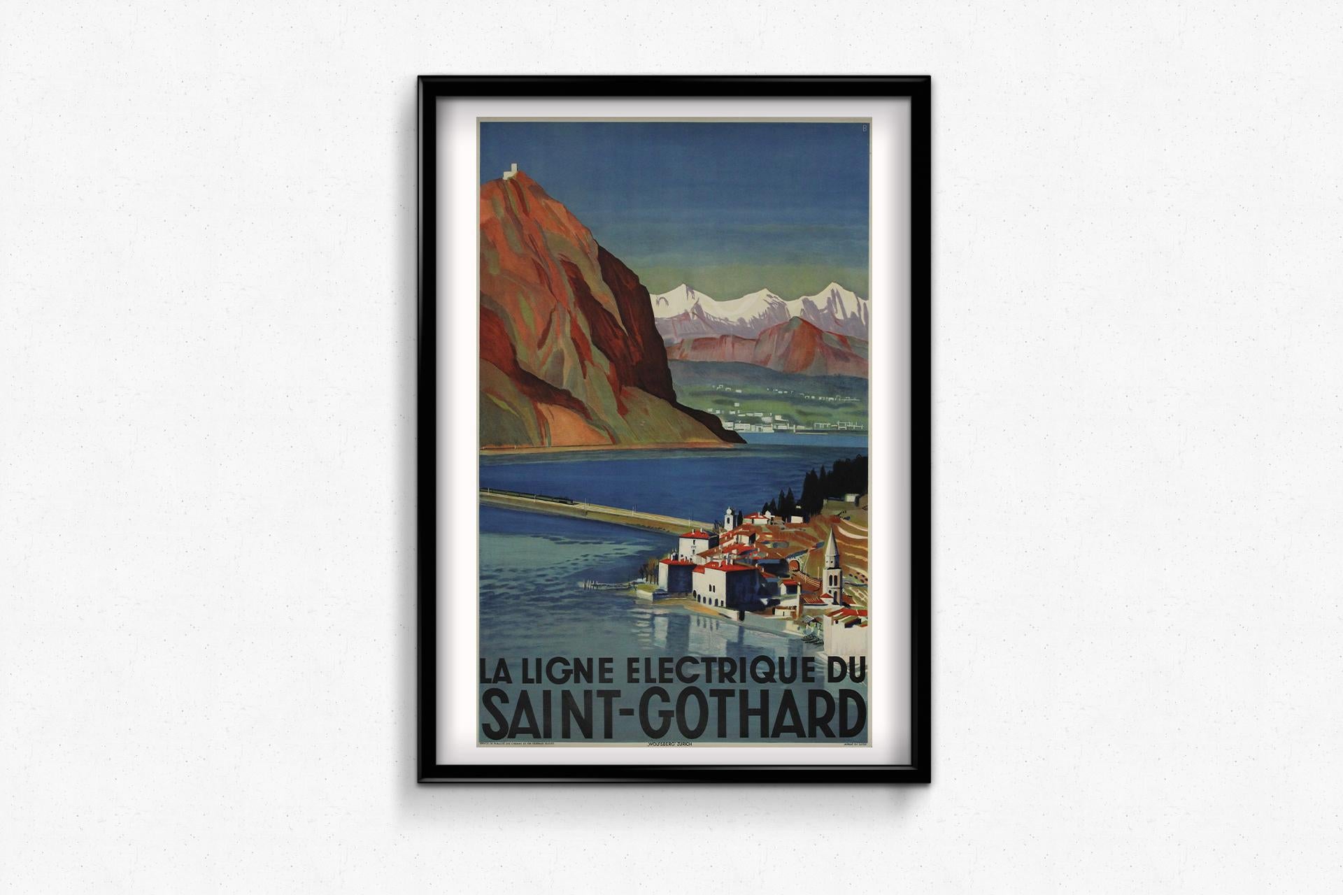 1935 travel poster by Otto Baumberger - Iconic Saint-Gothard railway line For Sale 1