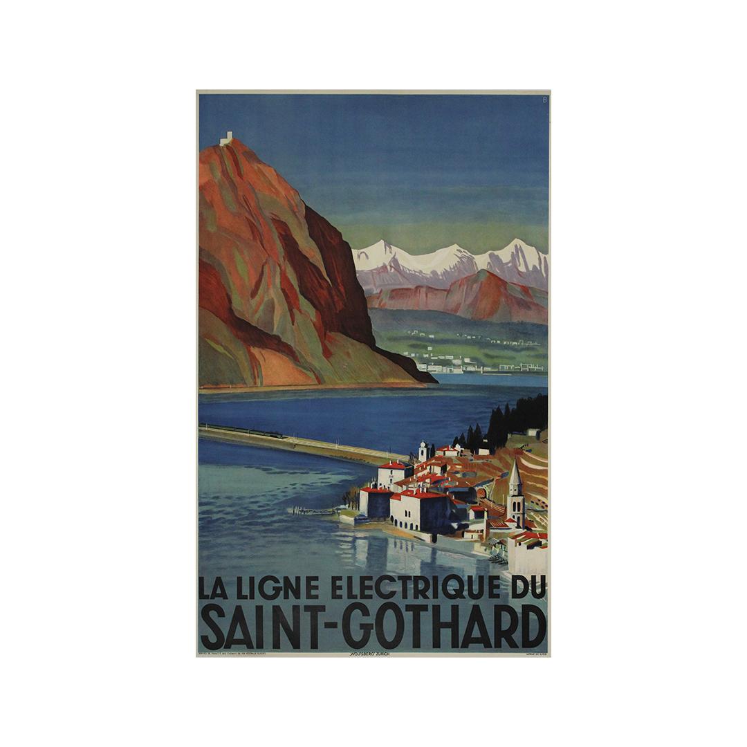 1935 travel poster by Otto Baumberger - Iconic Saint-Gothard railway line For Sale 3