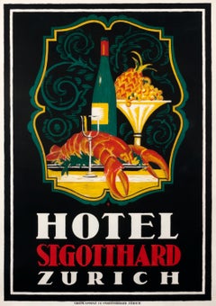 "Hotel St. Gotthard Zurich" Original Vintage Hotel Poster