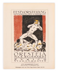 Max Reinhardt's Oresteia, Avant garde expressionist lithograph, 1917