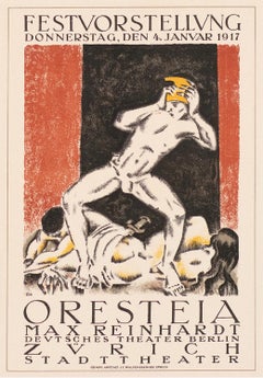 Max Reinhardt's Oresteia, Avant garde expressionist lithograph, 1917