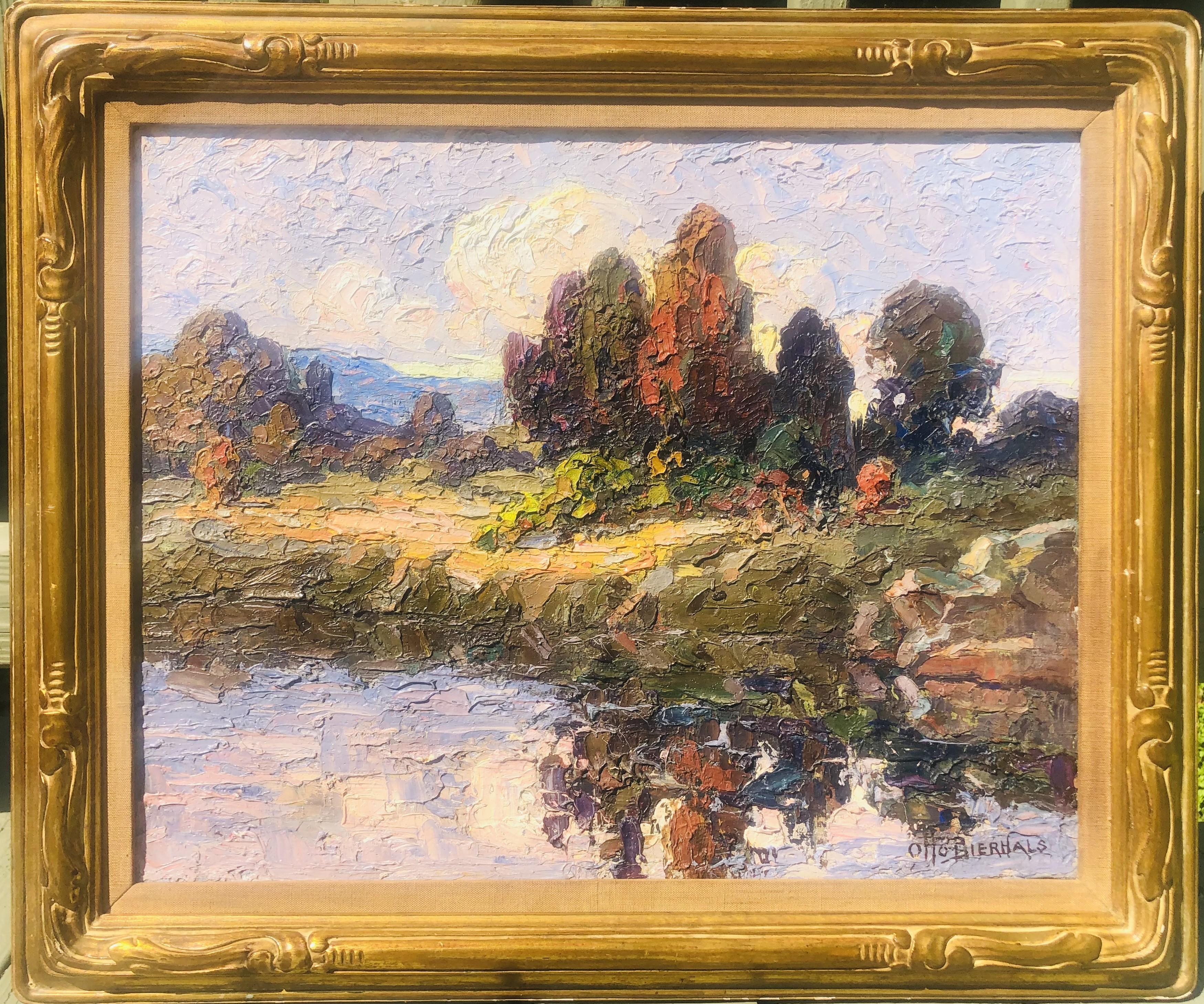 Brilliante Antico 1920 FAUVIST Paesaggio Woodstock Artista Otto Bierhals 9
