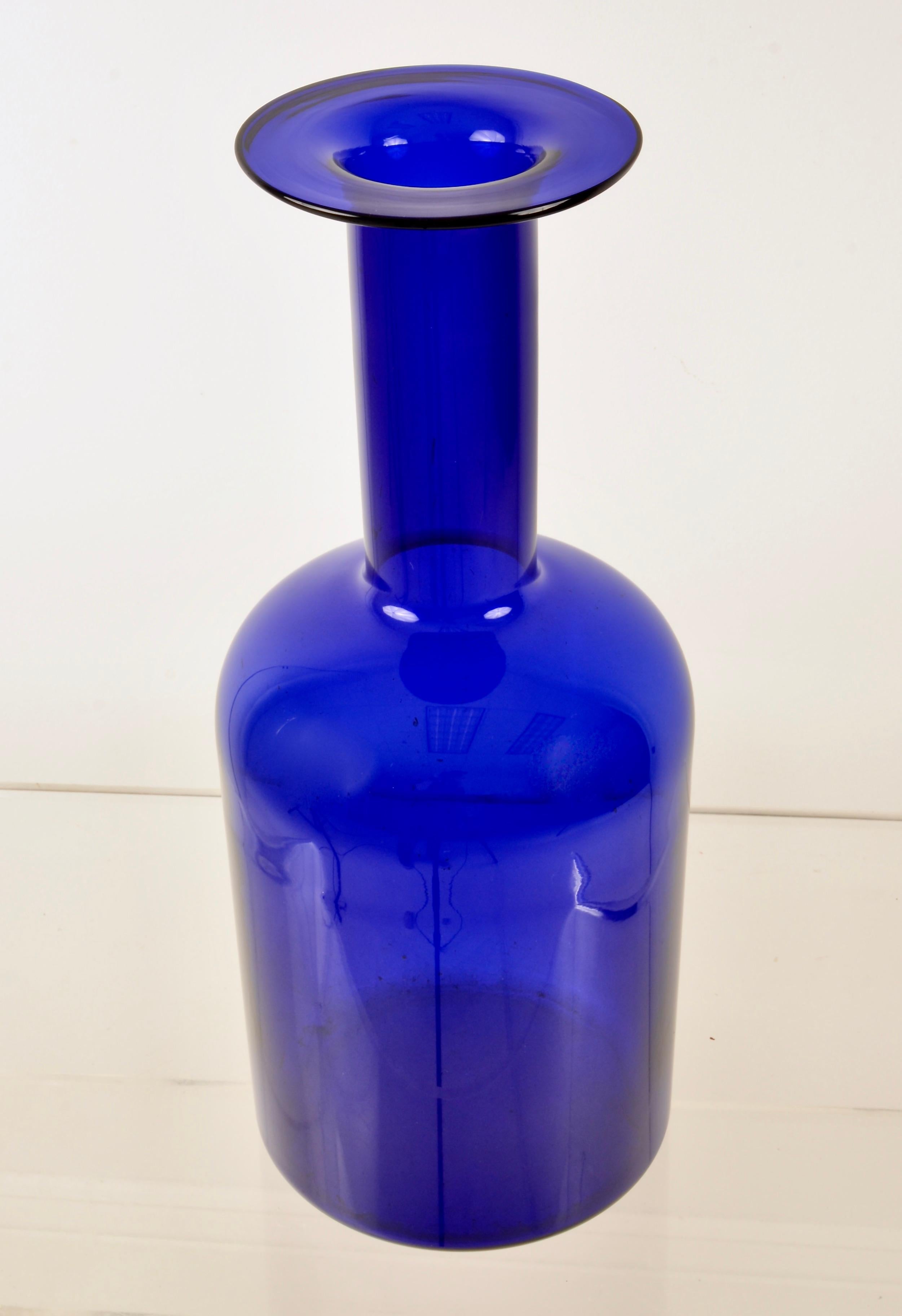 Danish Otto Brauer Cobolt Blue Glass Vase for Holmegaard, Denmark, 1960s