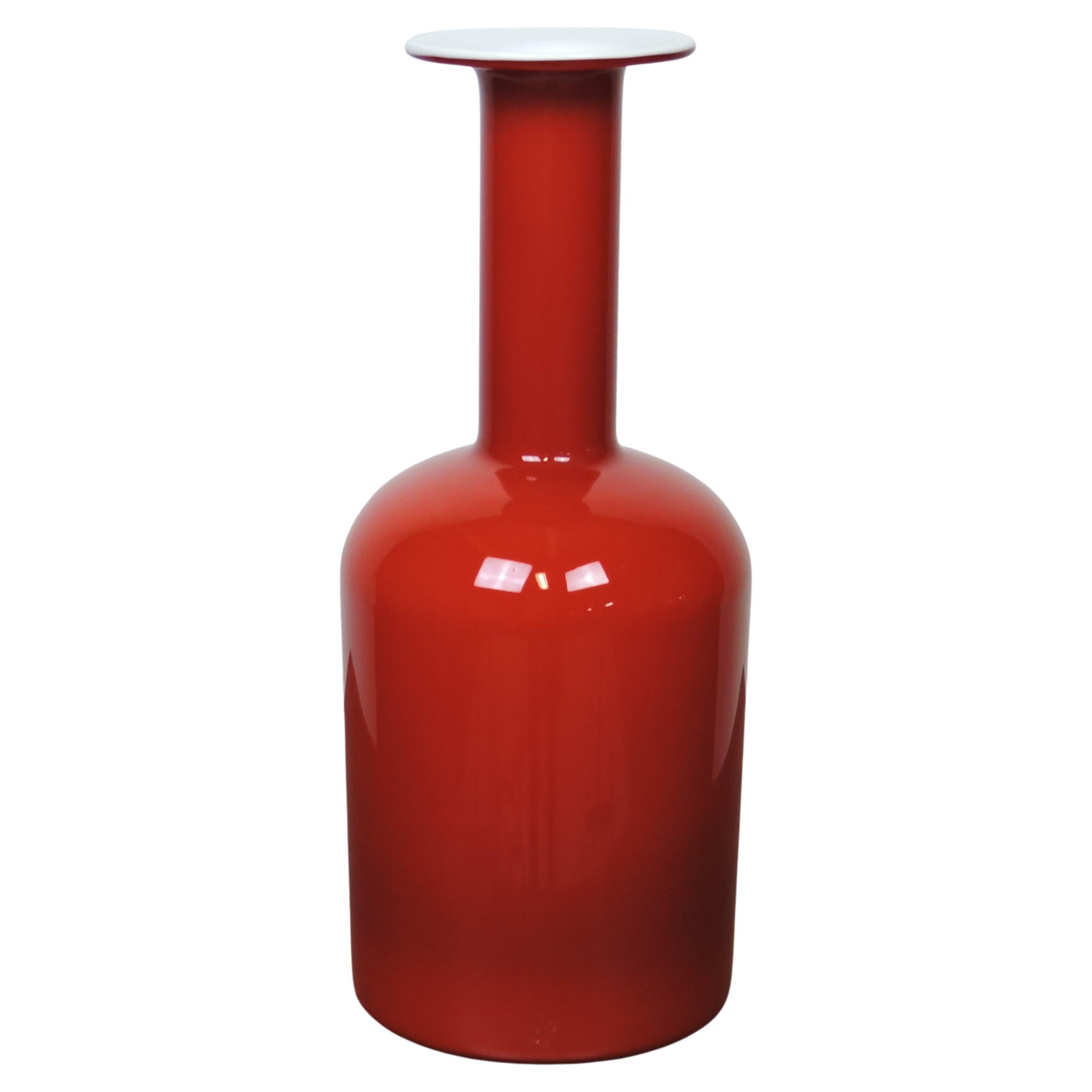 Otto Brauer Danish Modern Red & White Cased Glass Gulvvase for Holmegaard